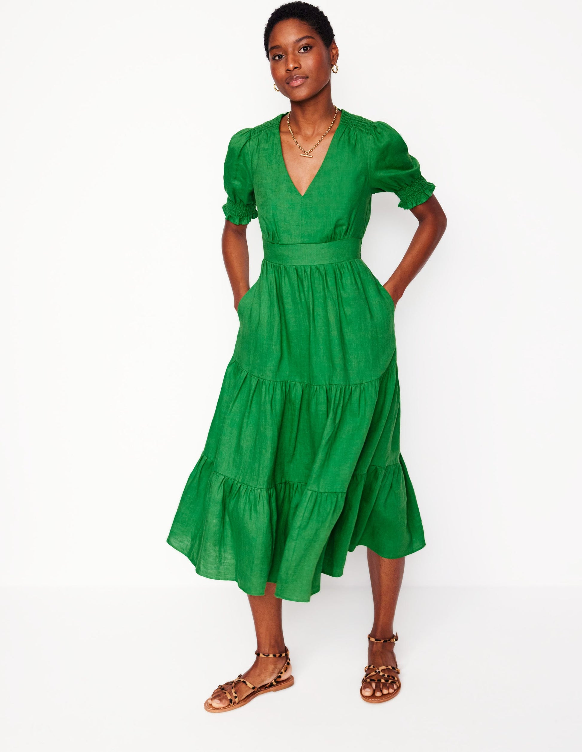 Anna Linen Tiered Midi Dress-Paradise Green | Boden UK Anna Linen Tiered Midi Dress-Paradise Green | Boden UK