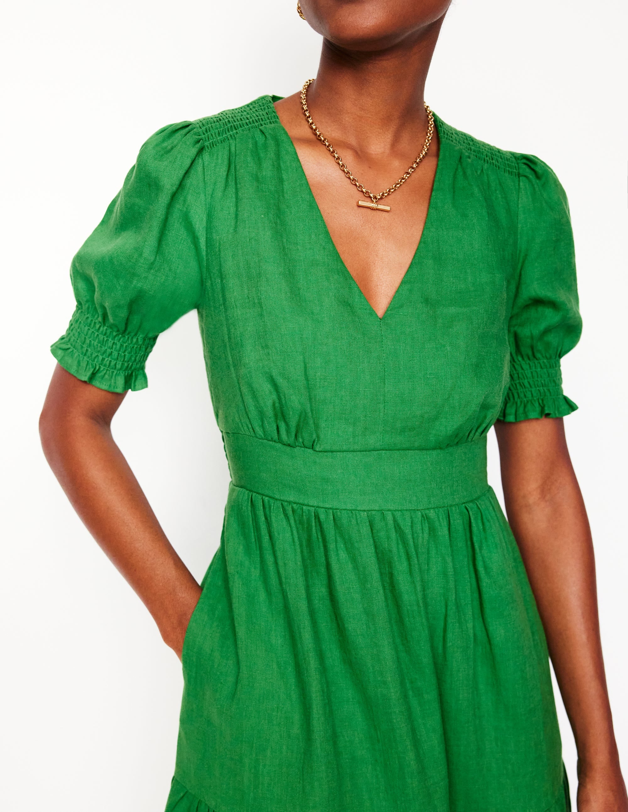 Anna Linen Tiered Midi Dress-Paradise Green - Image 3