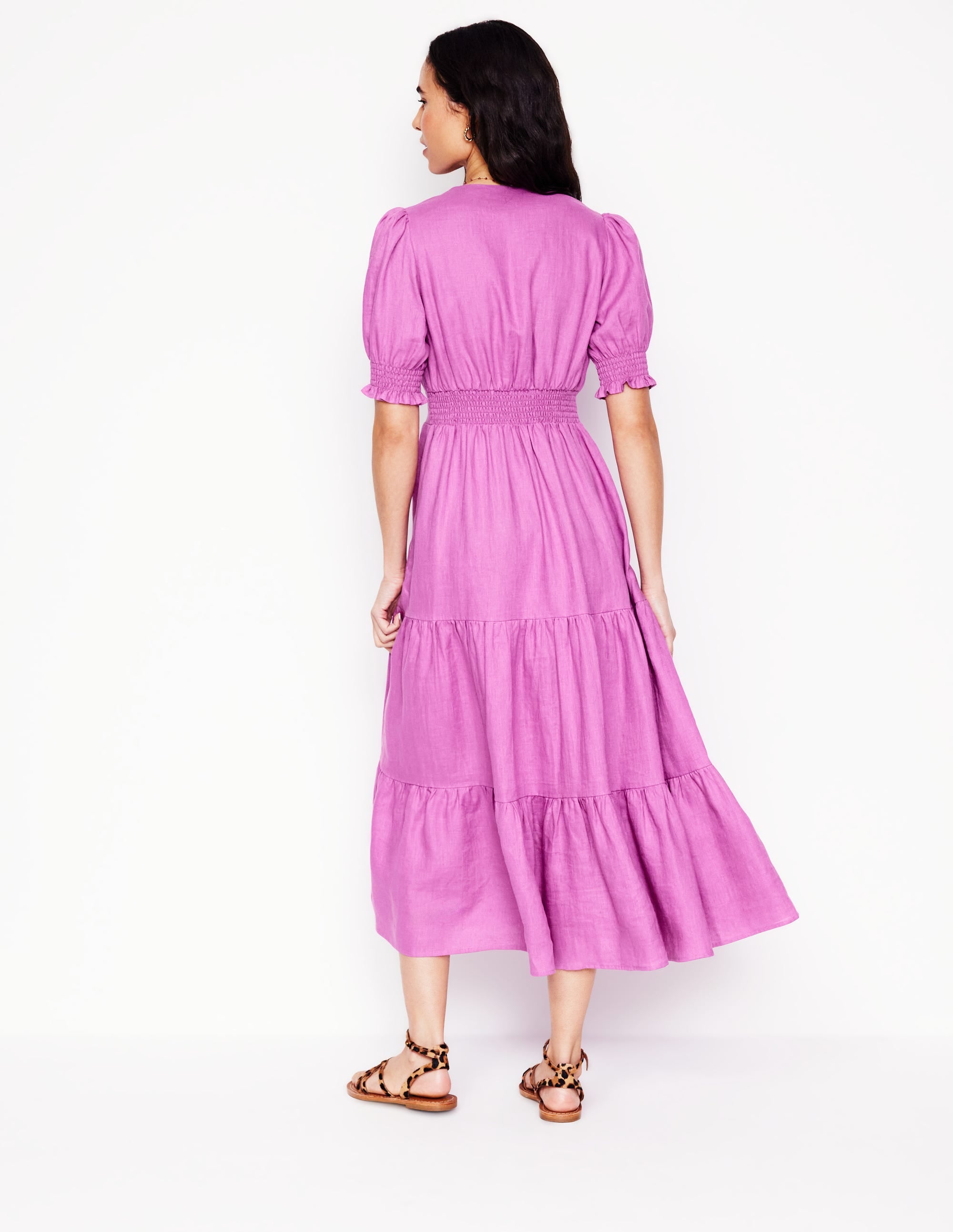 Anna Linen Tiered Midi Dress-Foxglove Purple - Image 3
