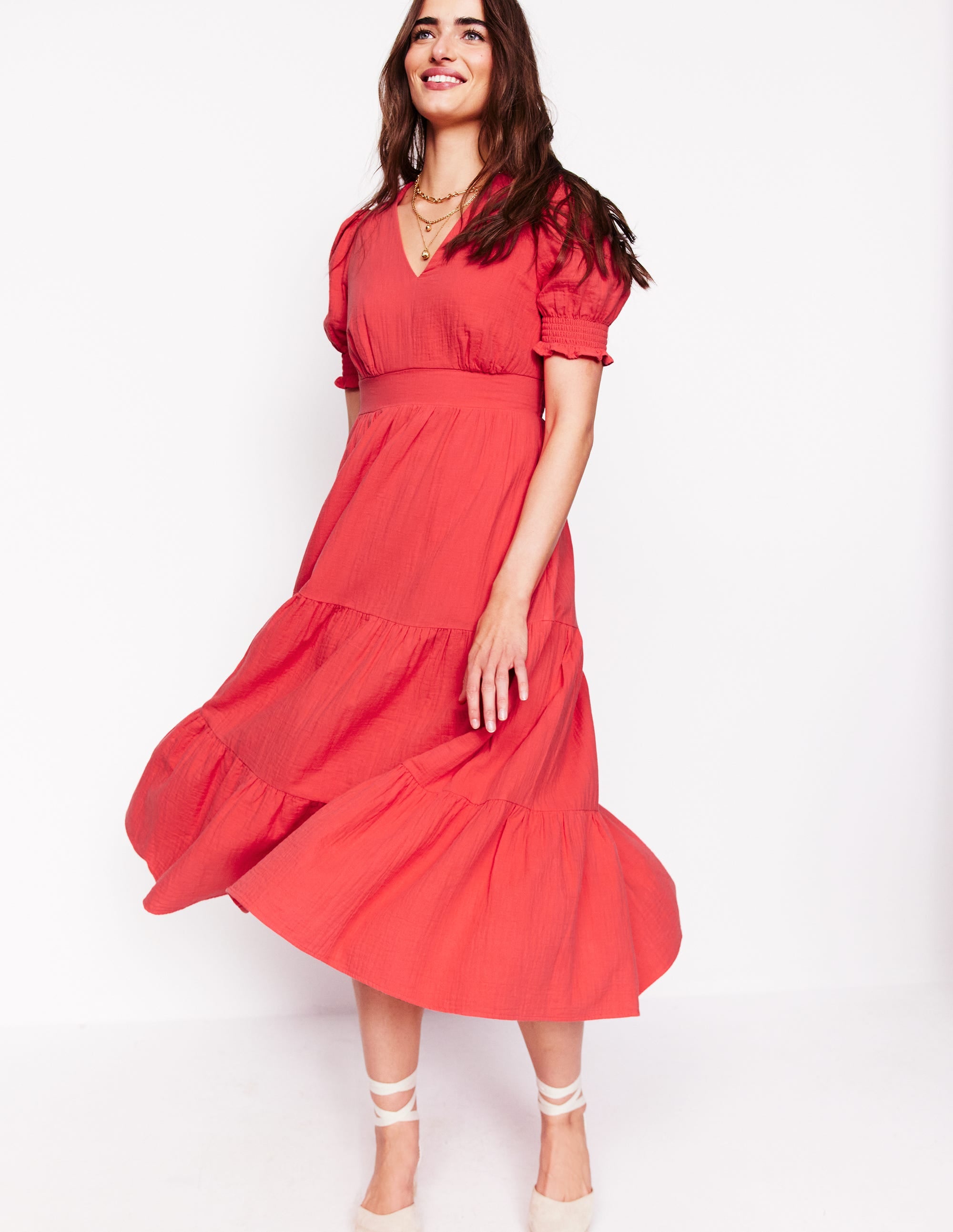 Anna Double Cloth Midi Dress-Jam Red - Image 1