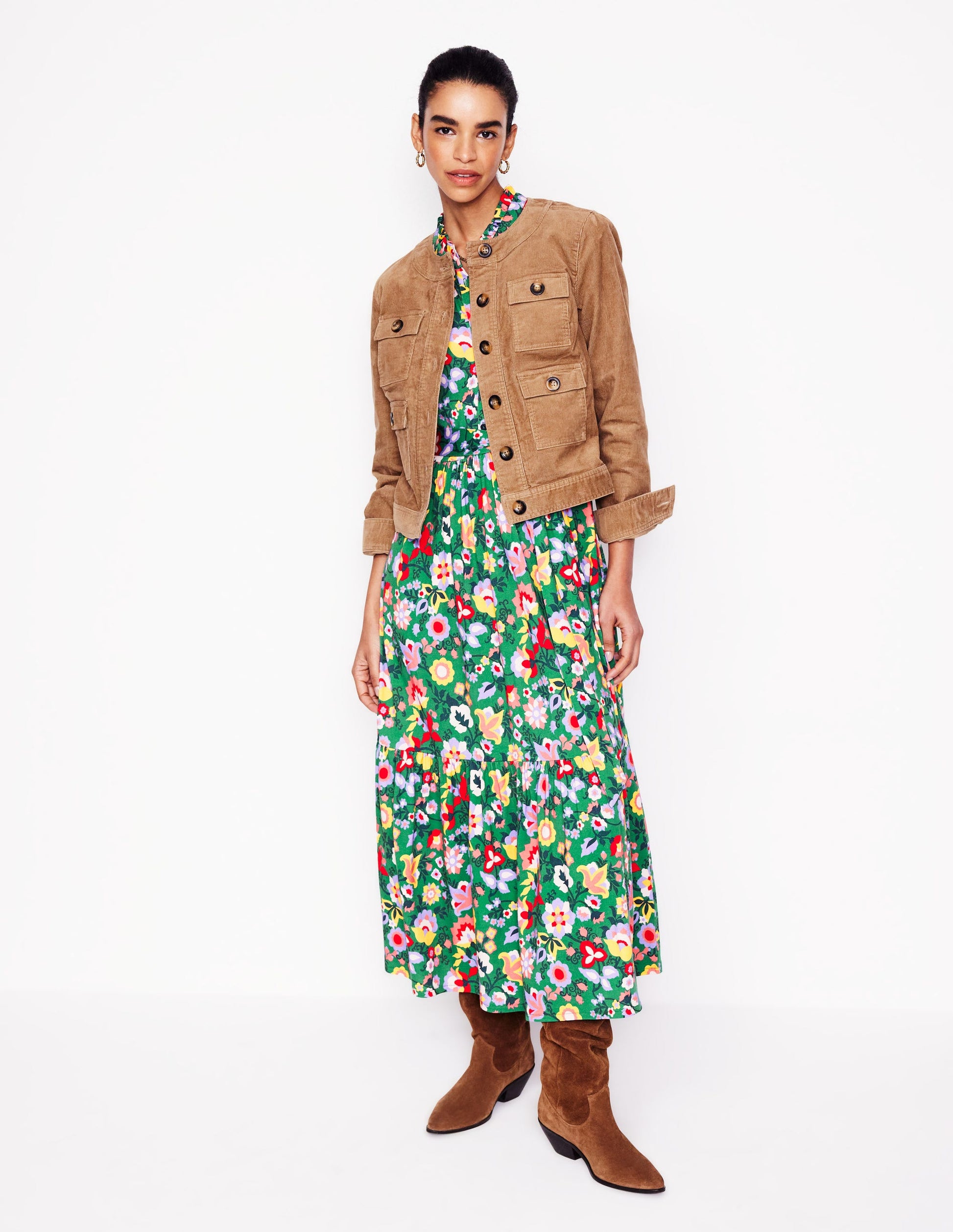 Willow Tiered Jersey Dress-Forest Grass, Flourishing Vine | Boden UK Willow Tiered Jersey Dress-Forest Grass, Flourishing Vine | Boden UK