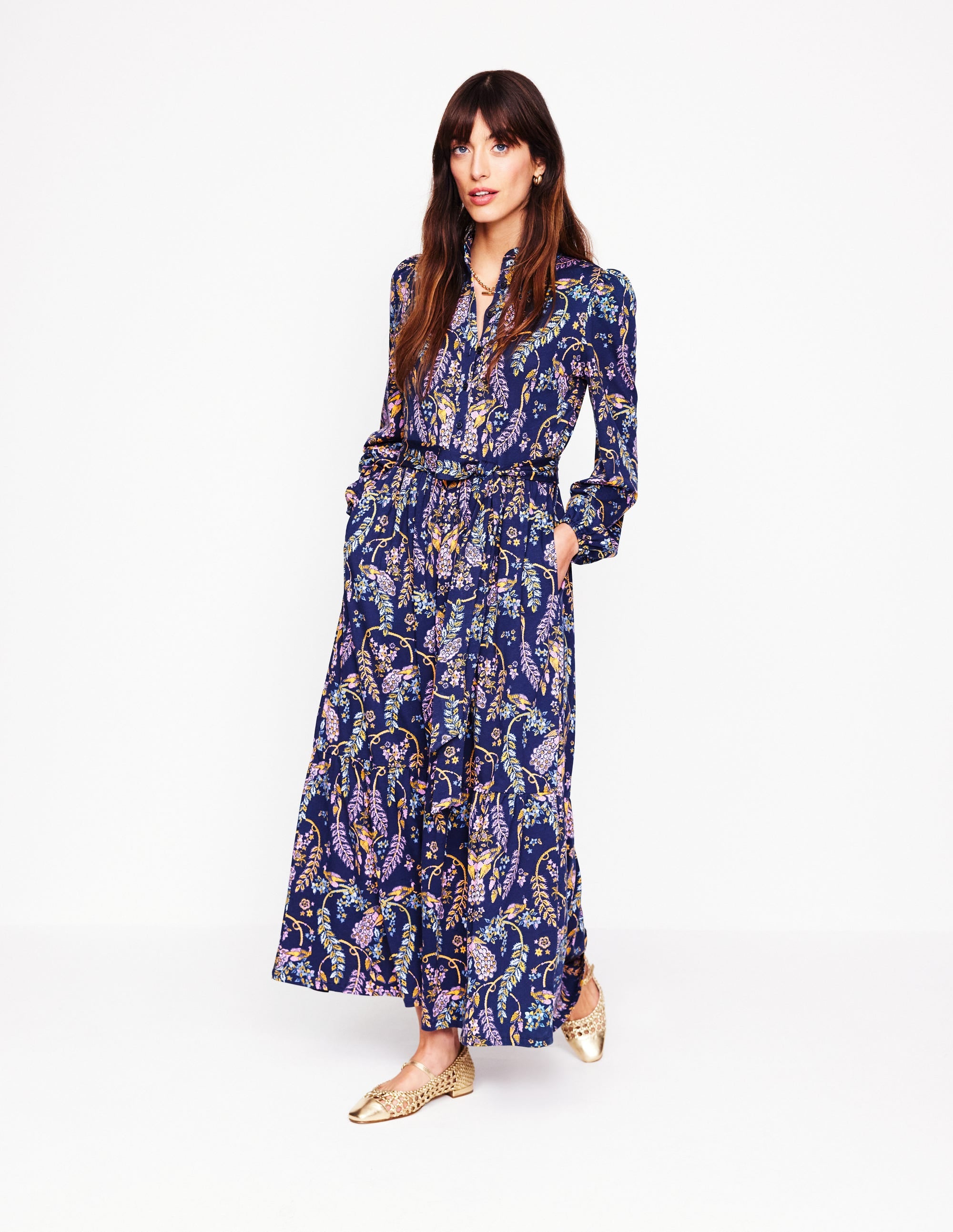 Willow Tiered Jersey Dress-French Navy,Enchanting Peacock - Image 1