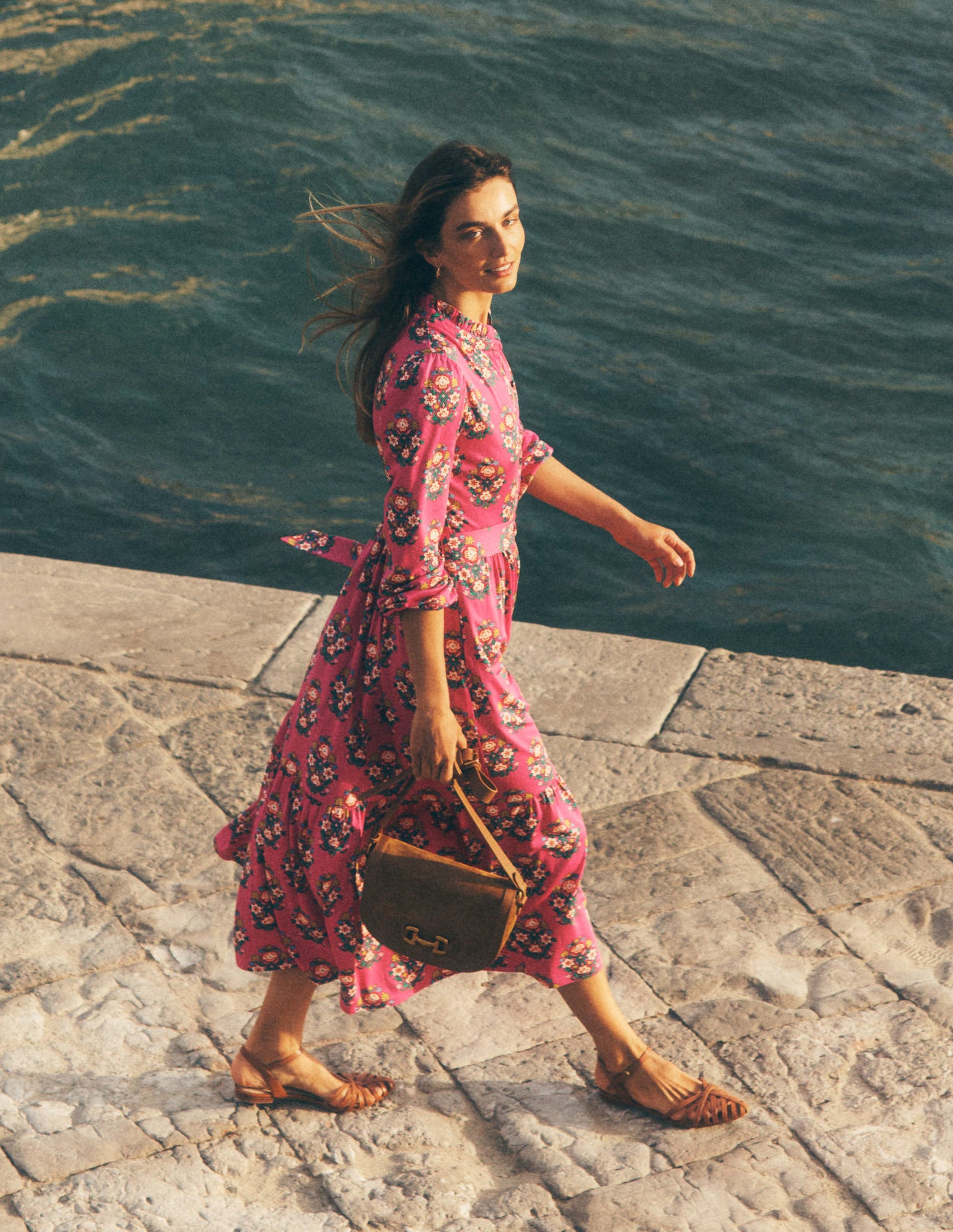 Willow Tiered Jersey Dress-Cosmos Pink, Wildflower Stamp | Boden UK Willow Tiered Jersey Dress-Cosmos Pink, Wildflower Stamp | Boden UK