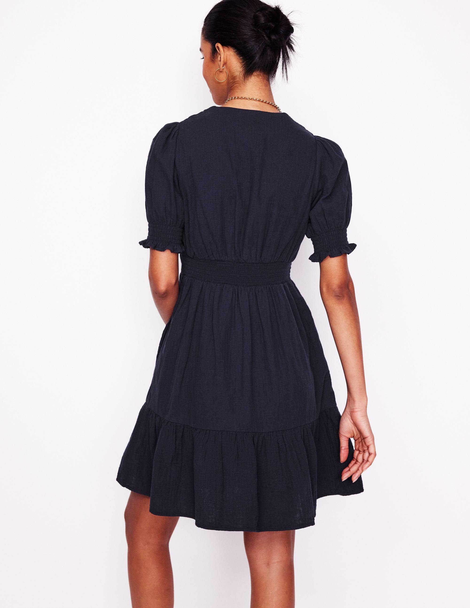 Anna Double Cloth Short Dress-Navy - Image 3