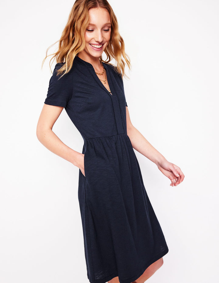 Naomi Short Jersey Dress-Navy