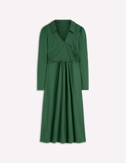 Carla Jersey Wrap Dress-Hunter Green-4