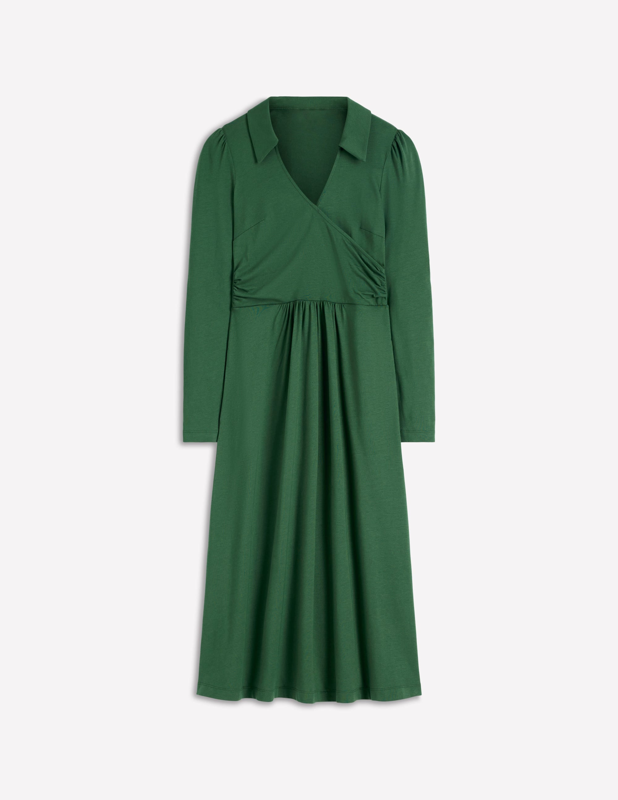 Carla Jersey Wrap Dress-Hunter Green - Image 5