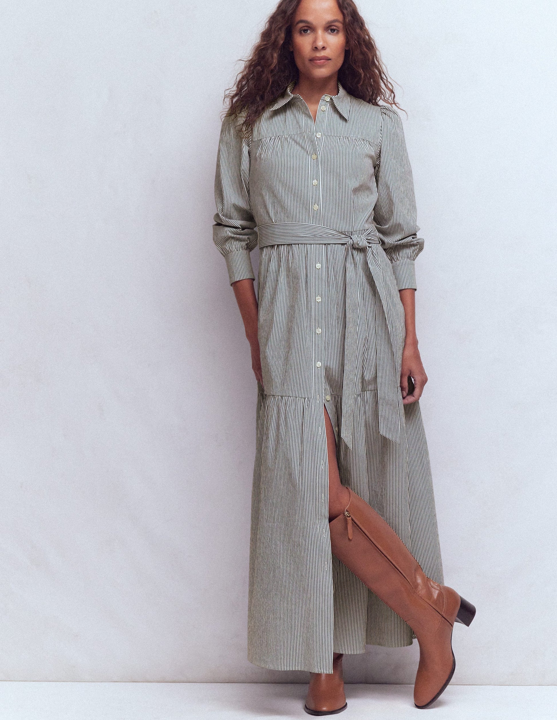 Ellie Cotton Maxi Shirt Dress-Texture Stripe-1