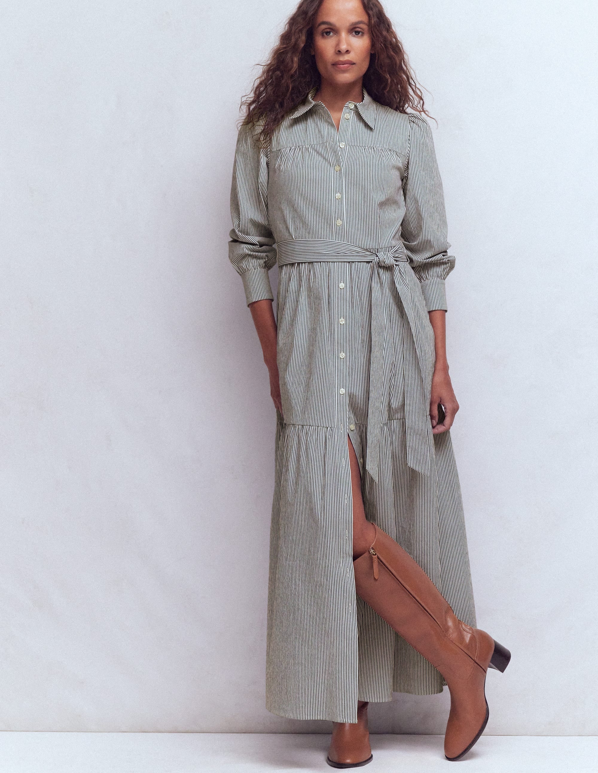 Ellie Cotton Maxi Shirt Dress-Texture Stripe - Image 1