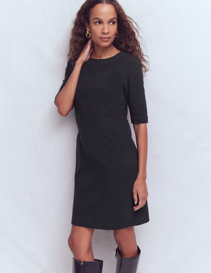 Neckband Ottoman Shift Dress-Black-1