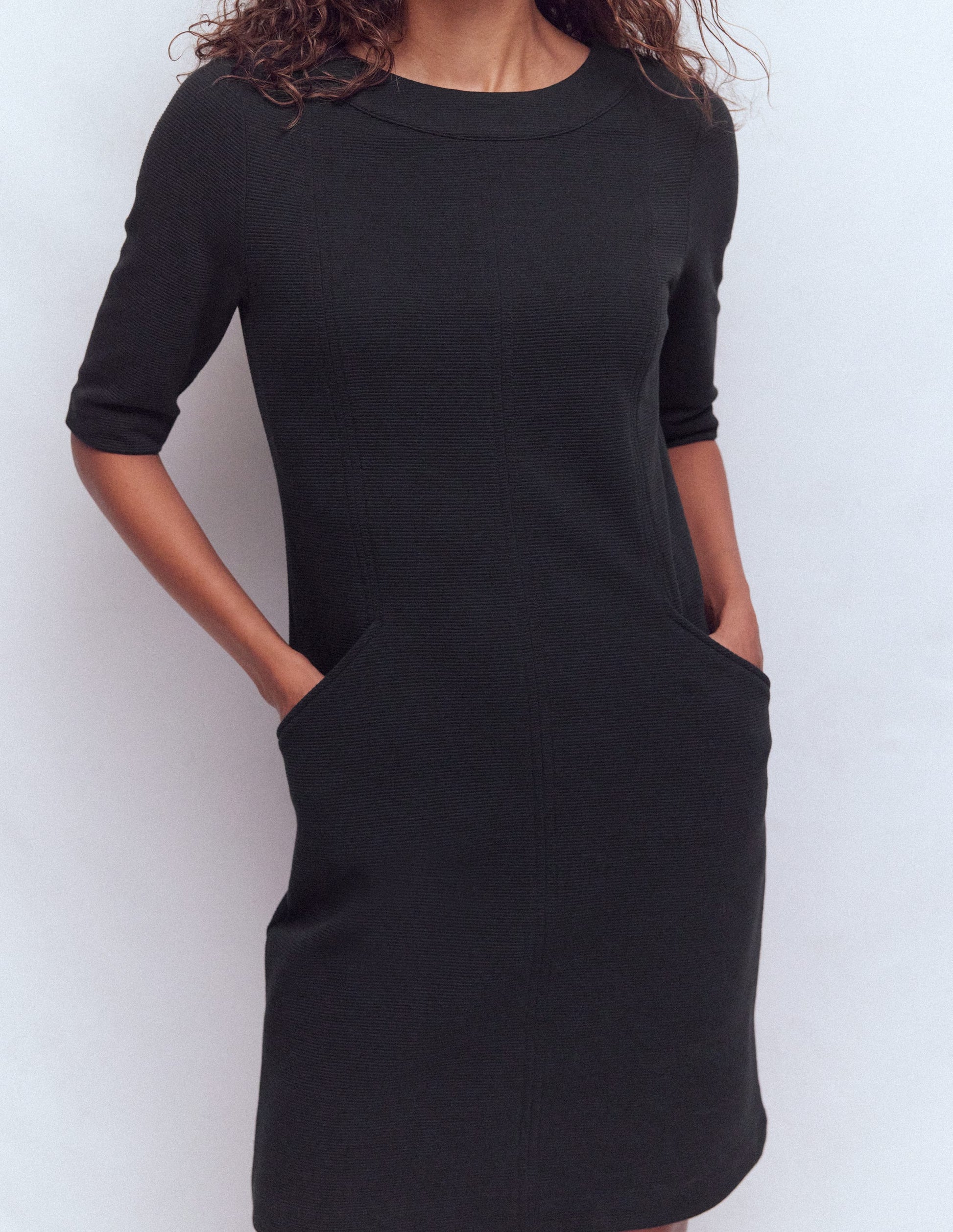Neckband Ottoman Shift Dress-Black-2