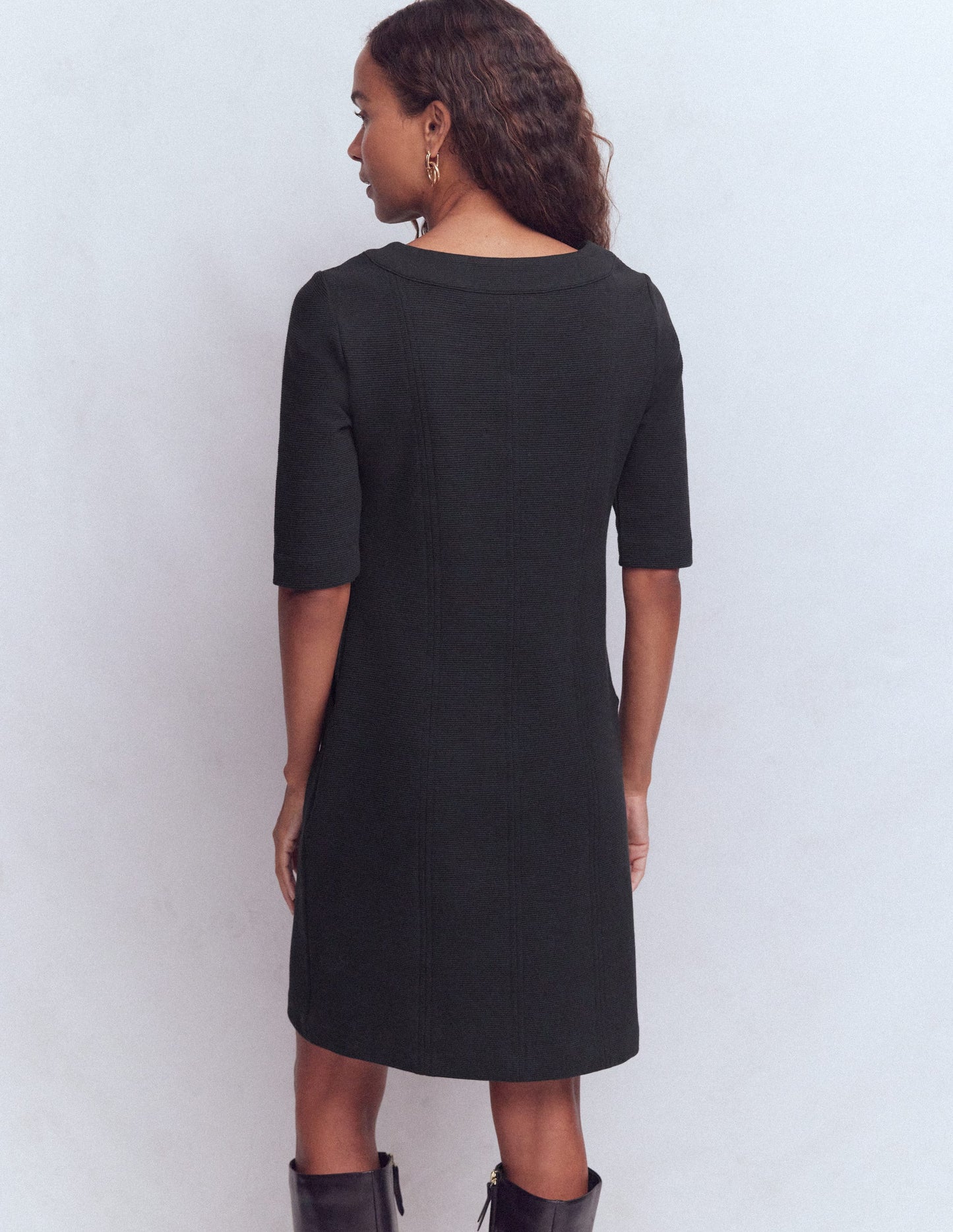 Neckband Ottoman Shift Dress-Black