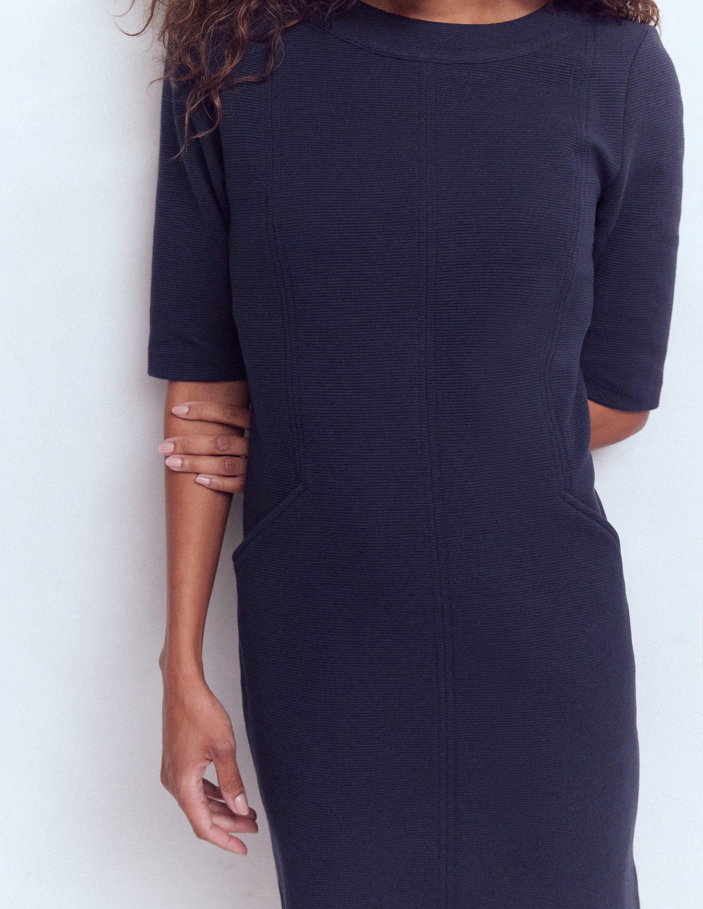 Neckband Ottoman Shift Dress-Navy