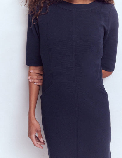 Neckband Ottoman Shift Dress-Navy-2