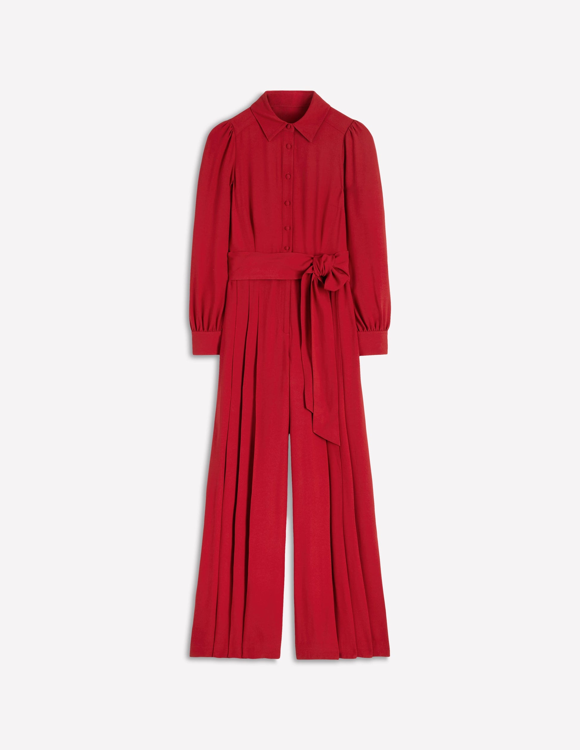Button Up Palazzo Jumpsuit-Crimson Red-6