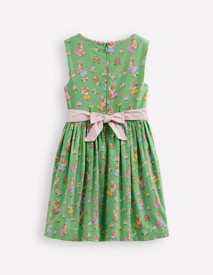 Cotton Linen Vintage Dress-Green Easter Guinea Pigs-2
