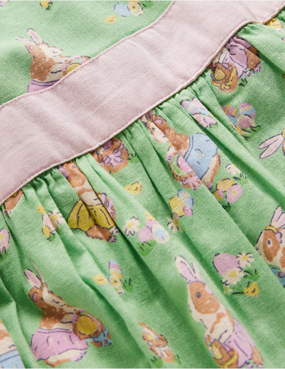 Cotton Linen Vintage Dress-Green Easter Guinea Pigs-3