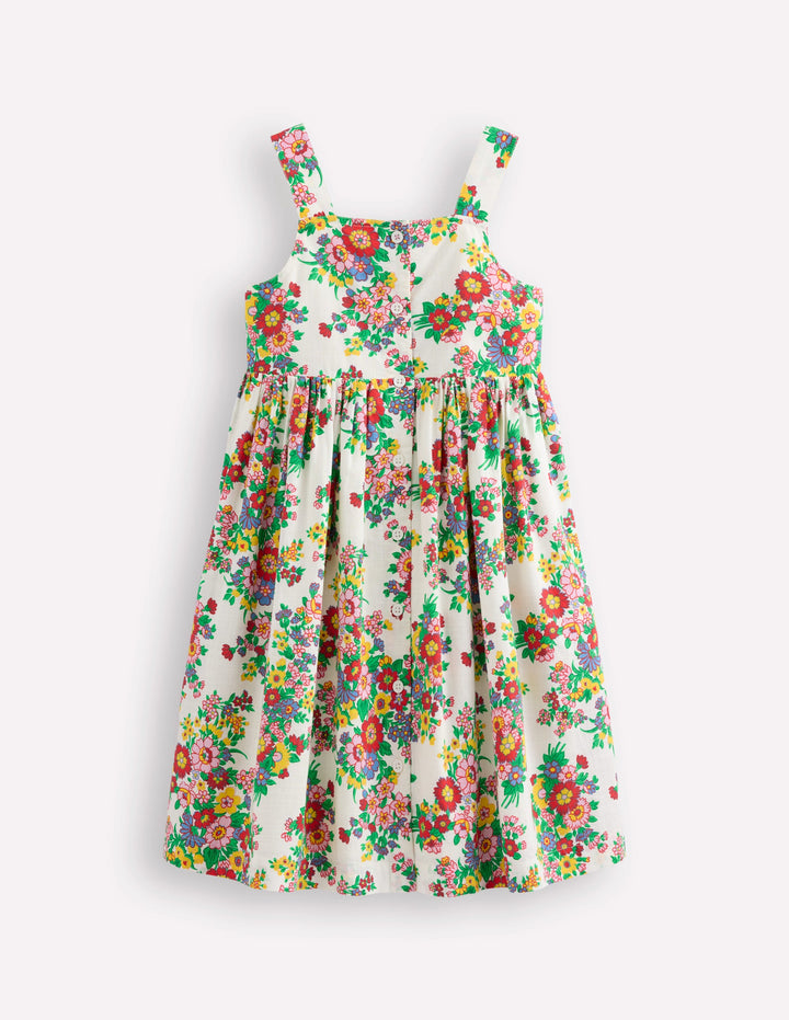 Remy Button Through Dress-Ivory Flower Bunch