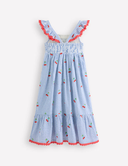 Luella Frill Maxi Sundress-Blue/White Cherries-2