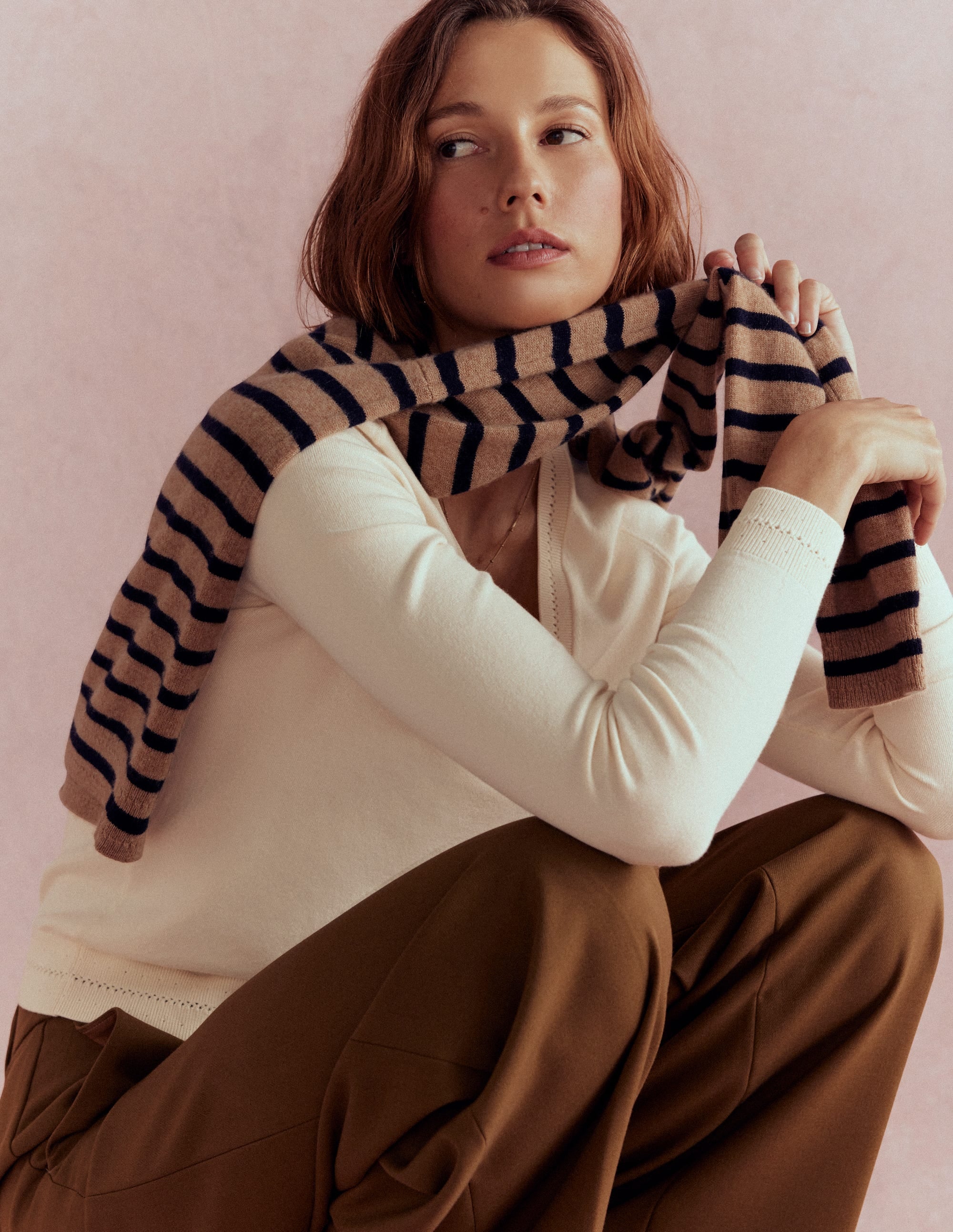 Catriona Cotton V-Neck Jumper-Warm Ivory - Image 1