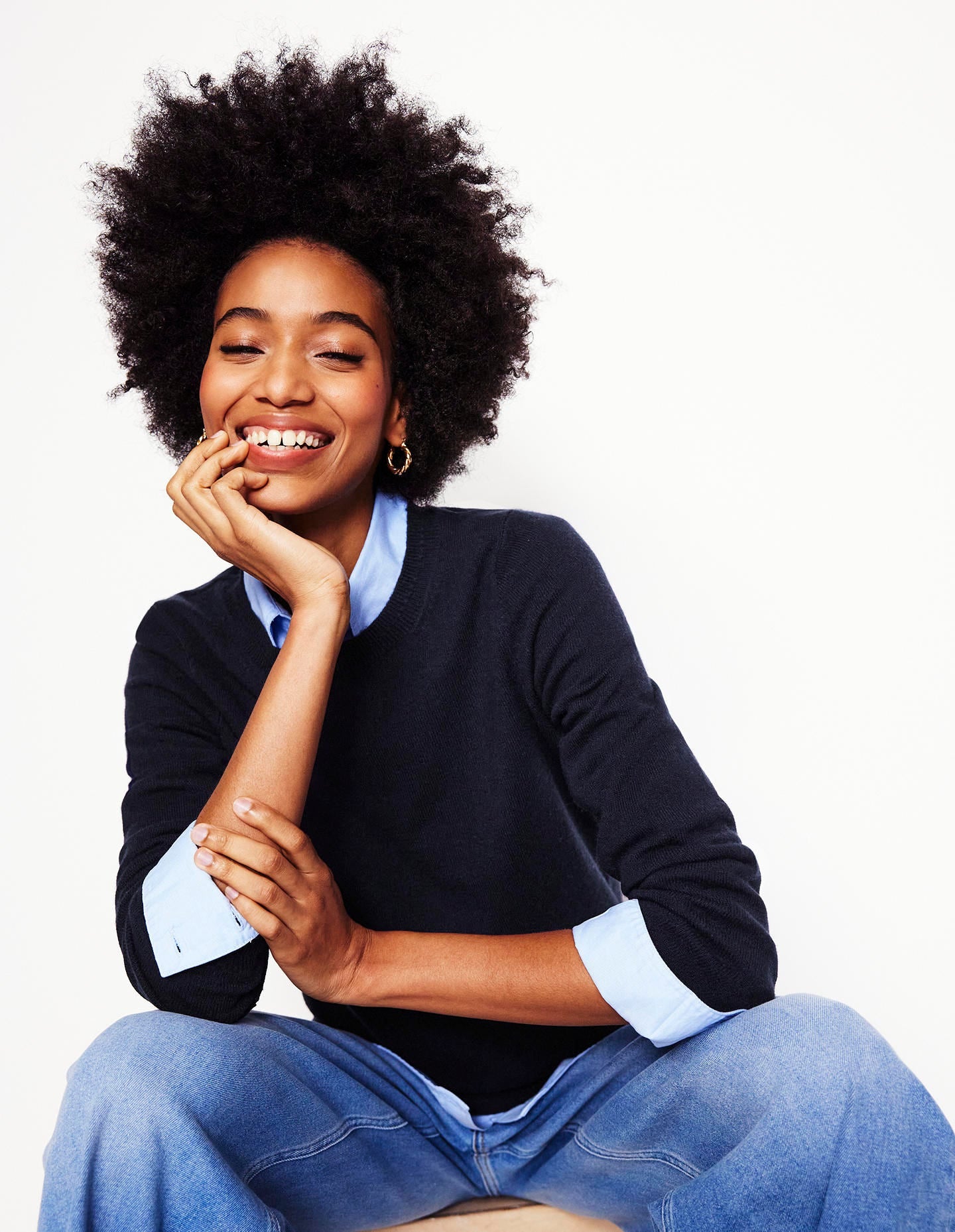 Eva Cashmere Crew Neck Jumper-Navy-1