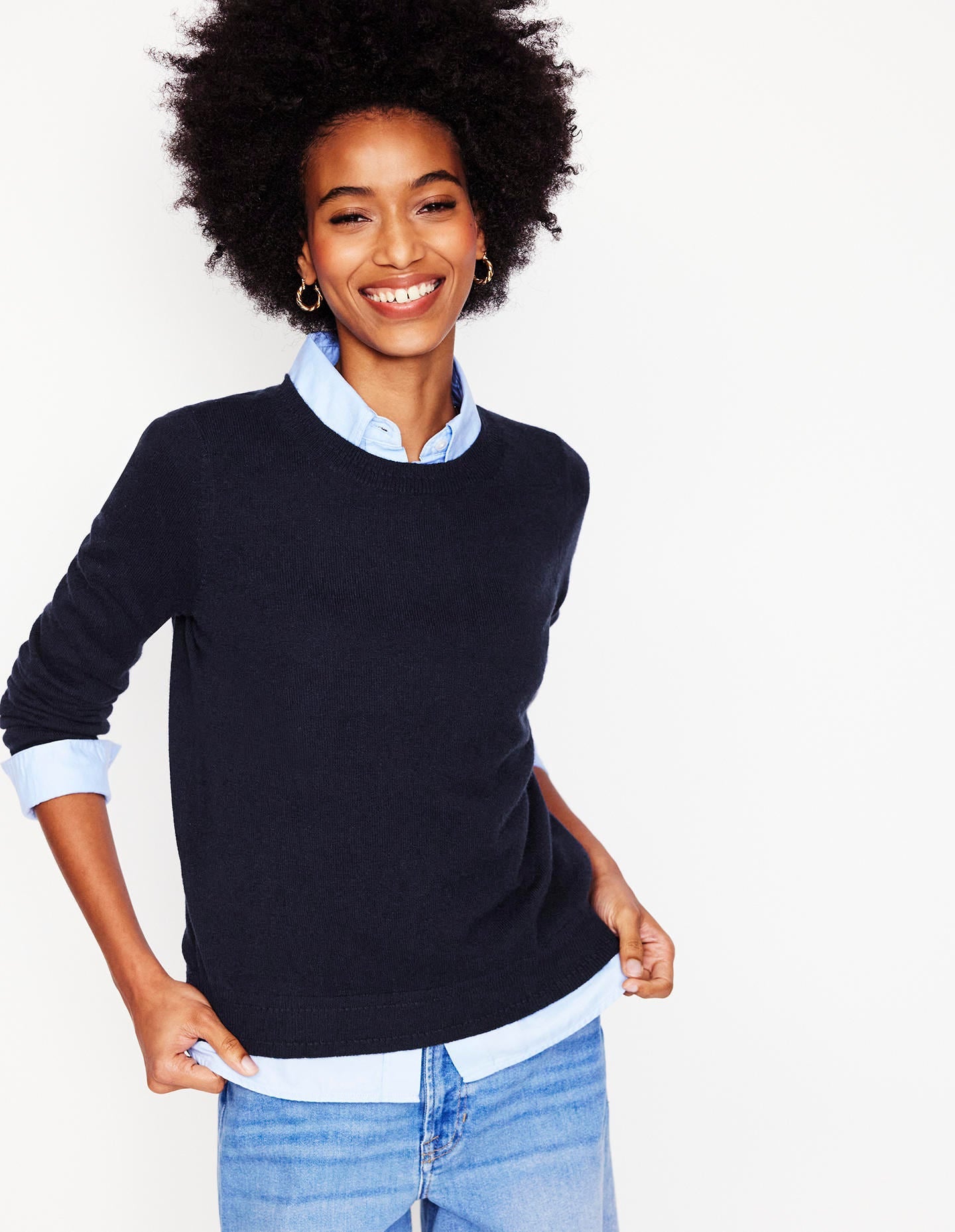 Eva Cashmere Crew Neck Jumper-Navy - Image 4