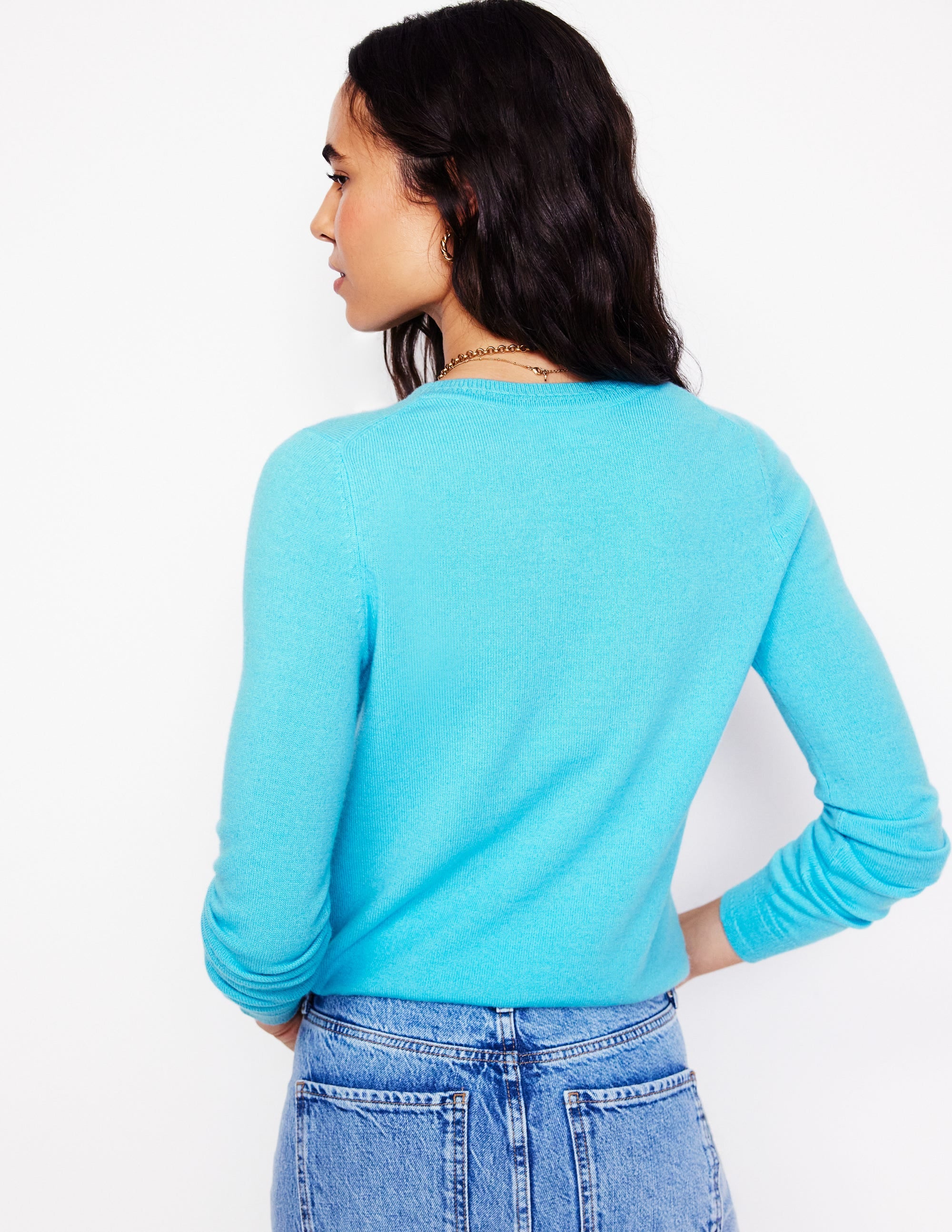 Eva Cashmere Crew Neck Jumper-Caribbean Blue - Image 3