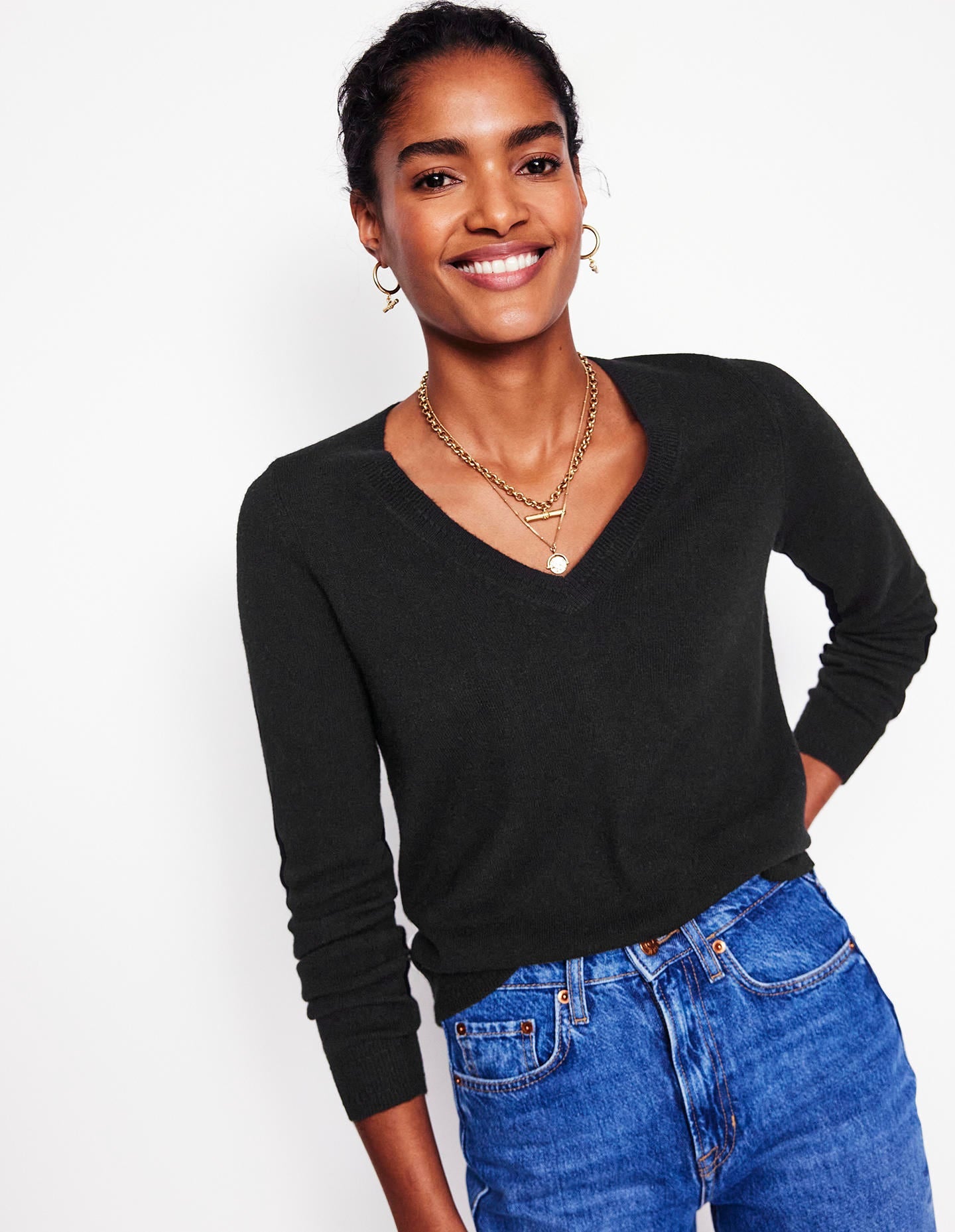 Eva Cashmere V-neck Jumper-Black - Image 1