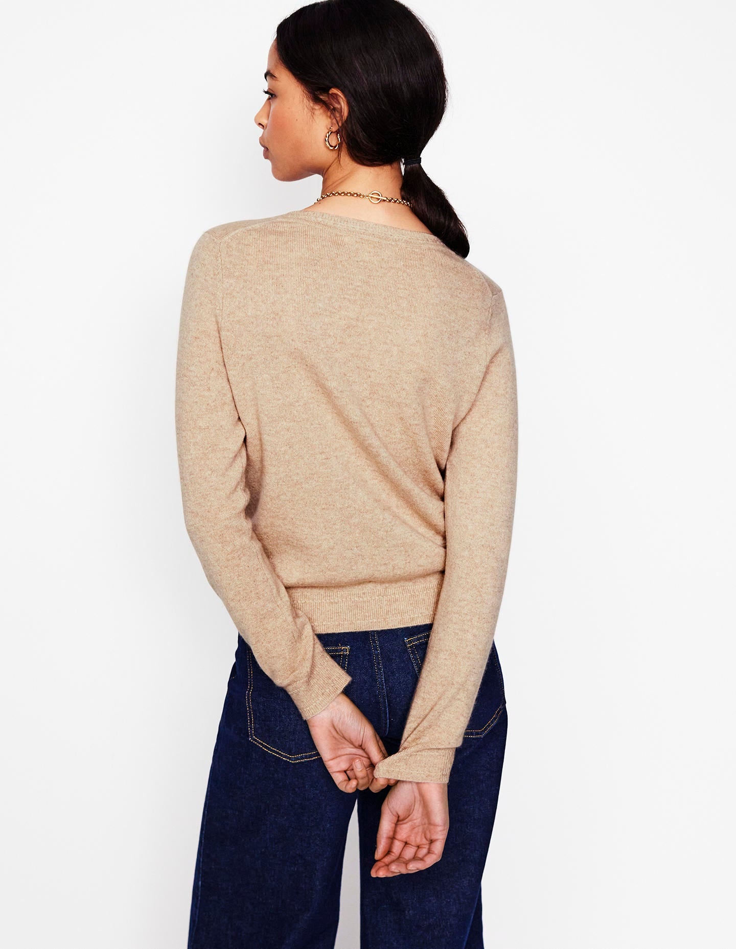 Eva Cashmere V-neck Jumper-Chinchilla Melange-3