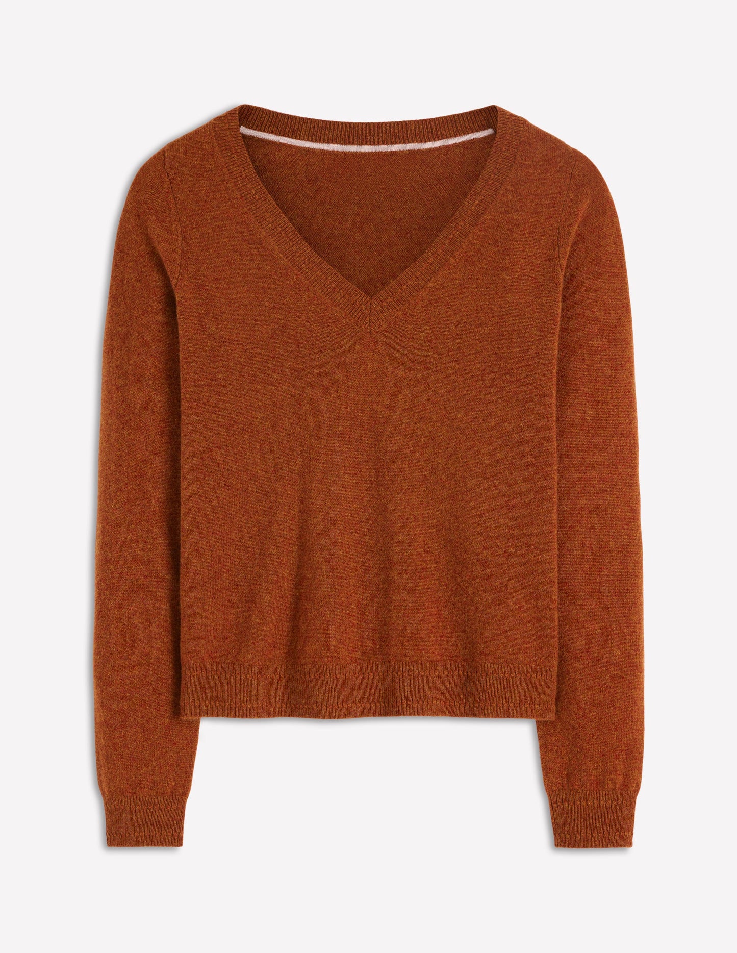 Eva Cashmere V-neck Jumper-Cognac Melange