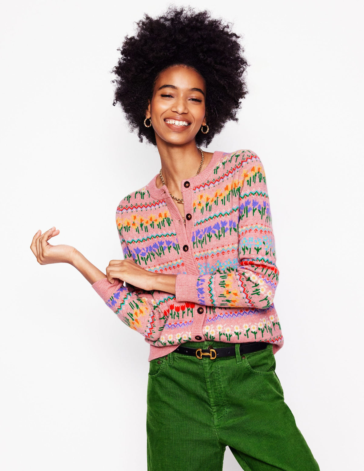 Edie Fair Isle Cardigan-Meadowsweet Pink, Flowers - Image 1