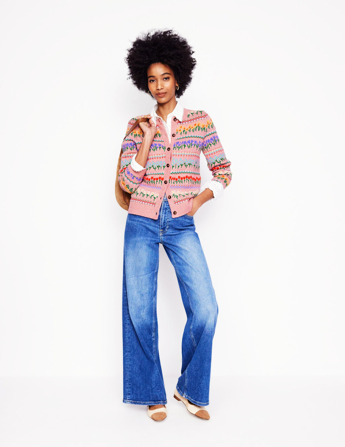 Edie Fair Isle Cardigan-Meadowsweet Pink, Flowers - Image 6