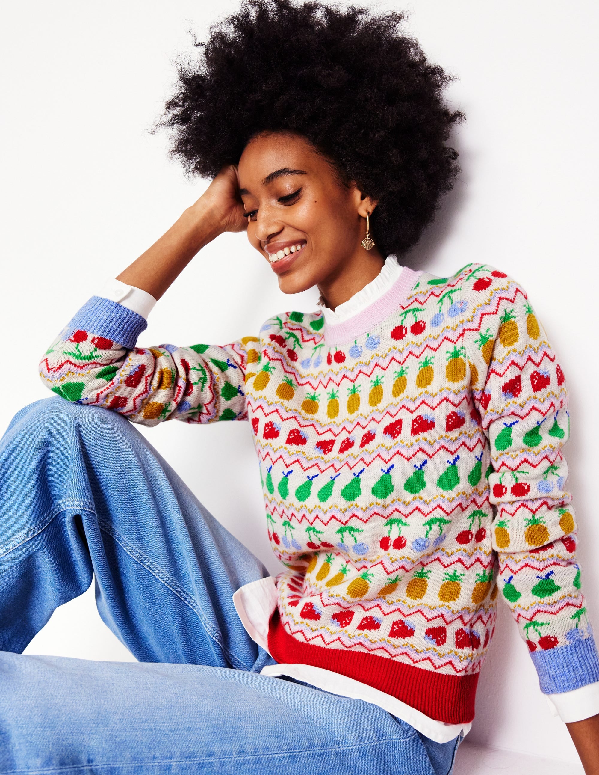 Edie Fair Isle Jumper-Ecru Marl, Fruit - Image 1