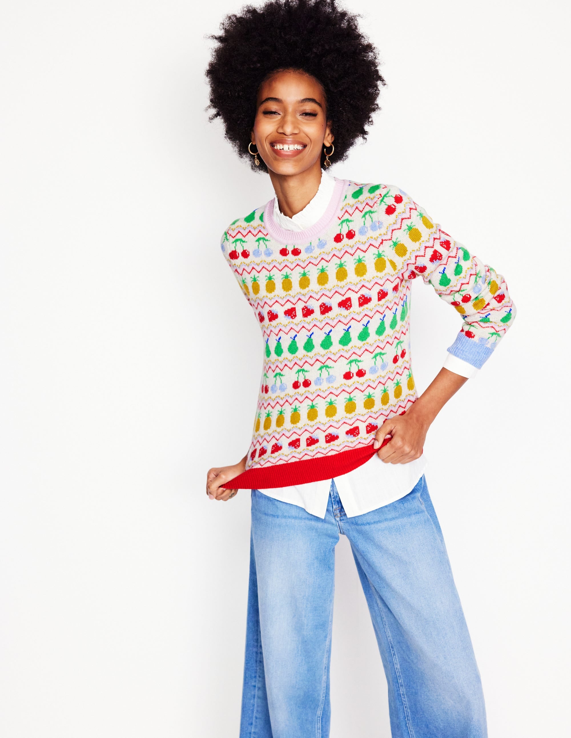 Edie Fair Isle Jumper-Ecru Marl, Fruit - Image 3