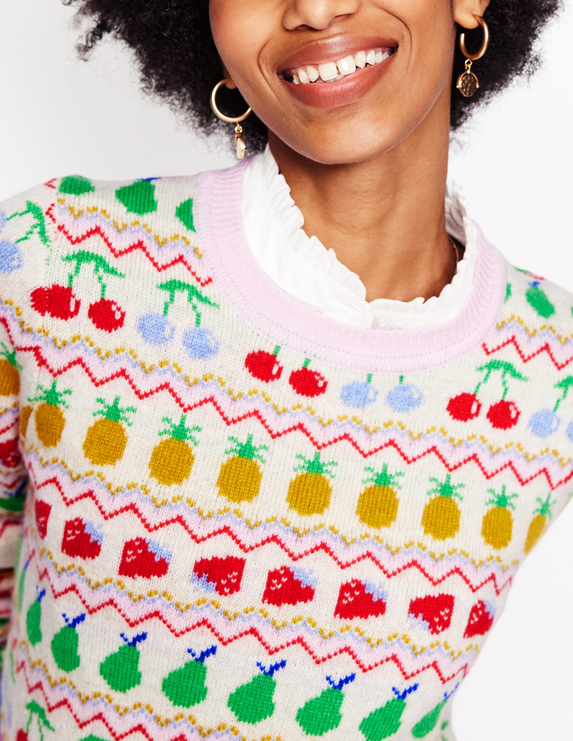 Edie Fair Isle Jumper-Ecru Marl, Fruit - Image 4
