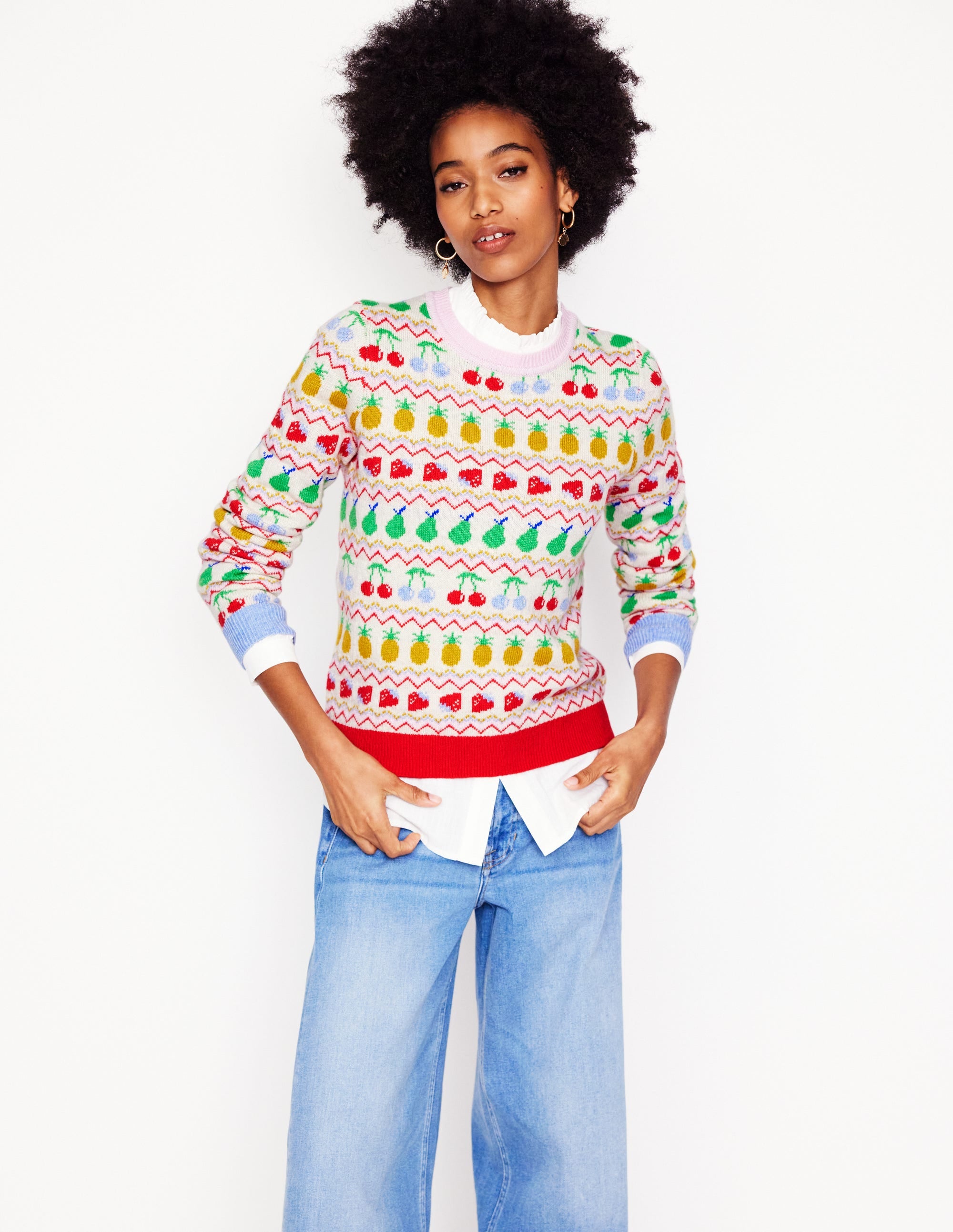 Edie Fair Isle Jumper-Ecru Marl, Fruit - Image 5