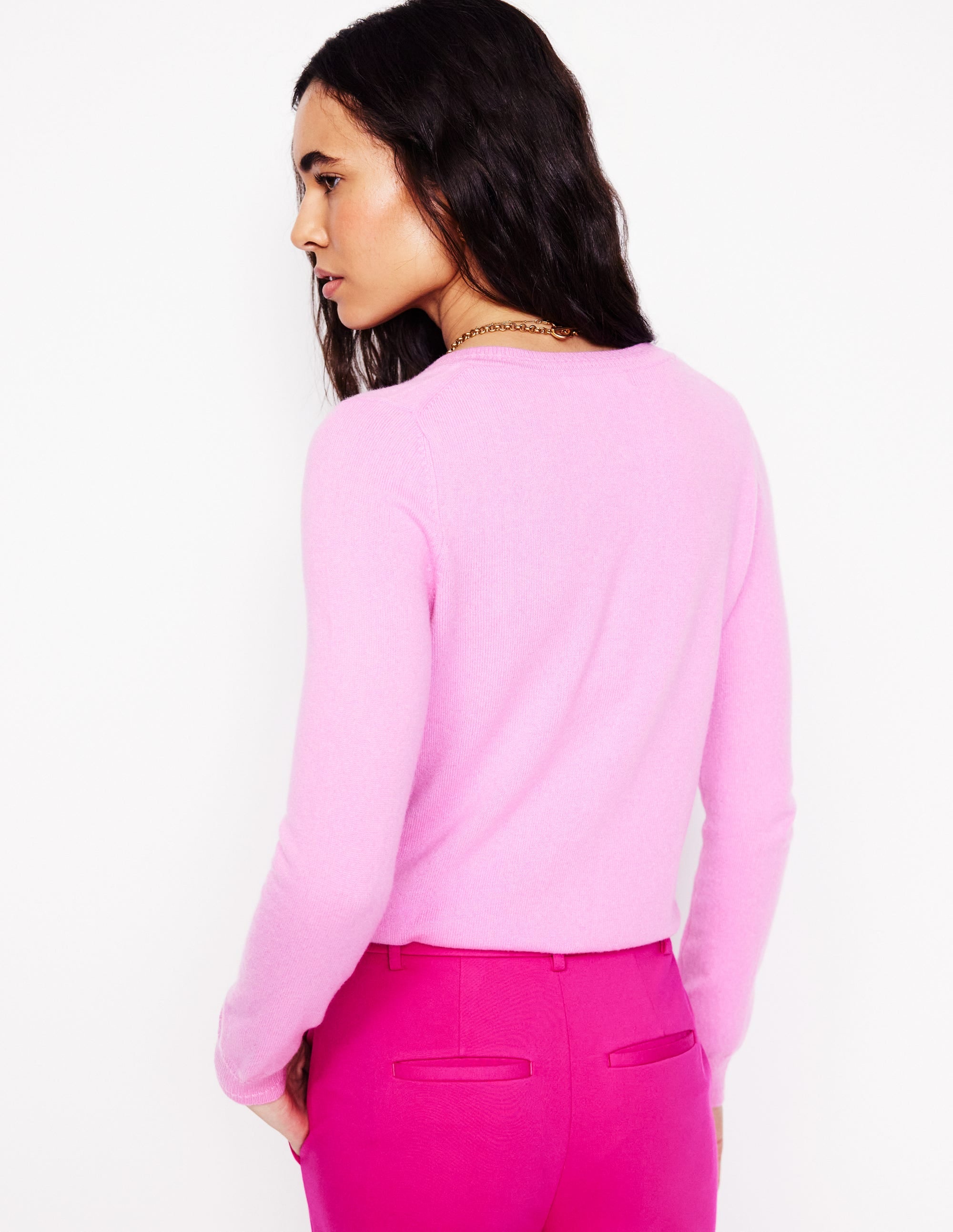 Eva Cashmere Crew Cardigan-Meadowsweet Pink - Image 3