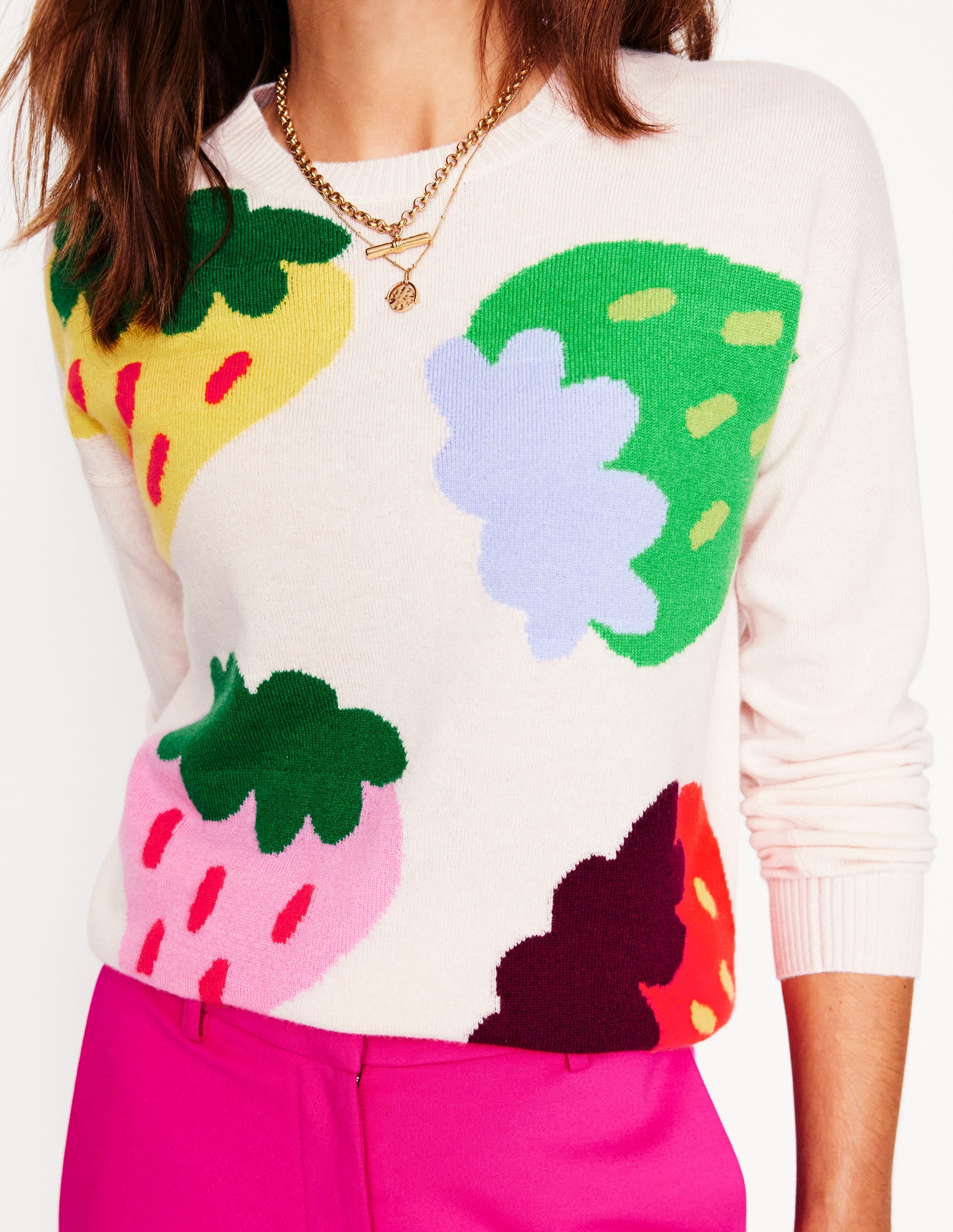 Lydia Cashmere Jumper-Ecru, Strawberries - Image 2