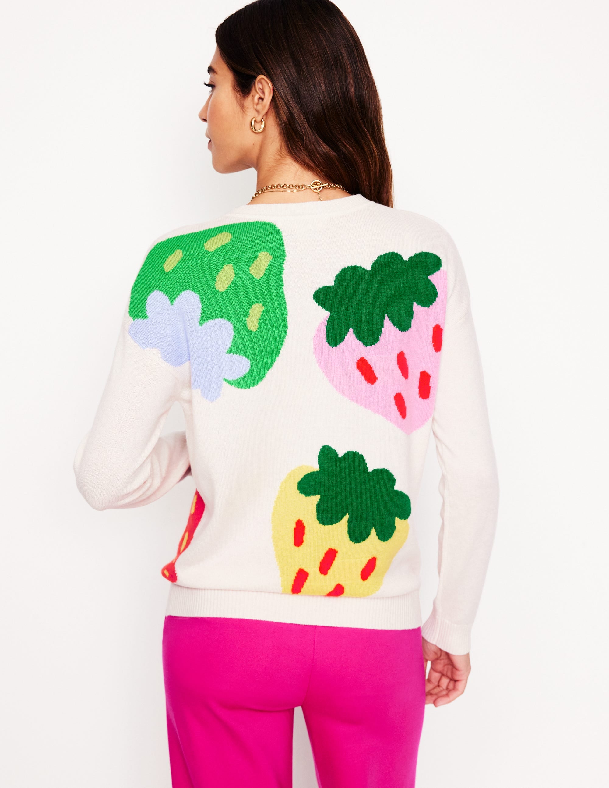 Lydia Cashmere Jumper-Ecru, Strawberries - Image 3