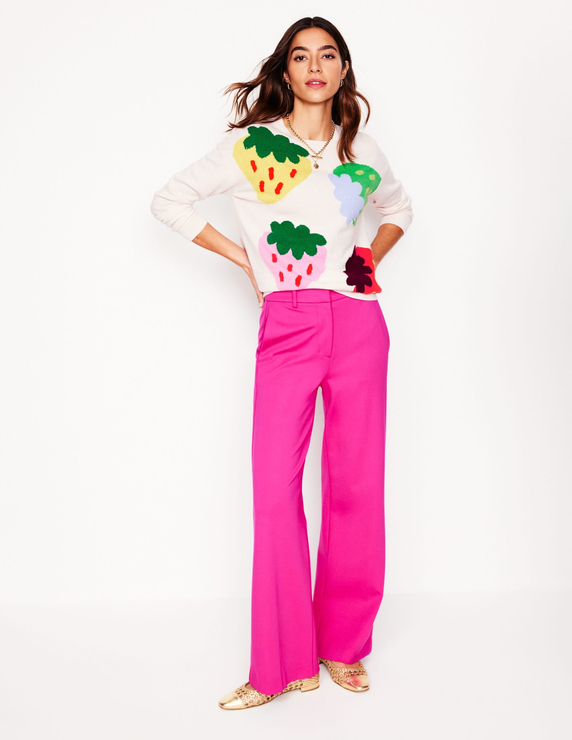 Lydia Cashmere Jumper-Ecru, Strawberries - Image 4