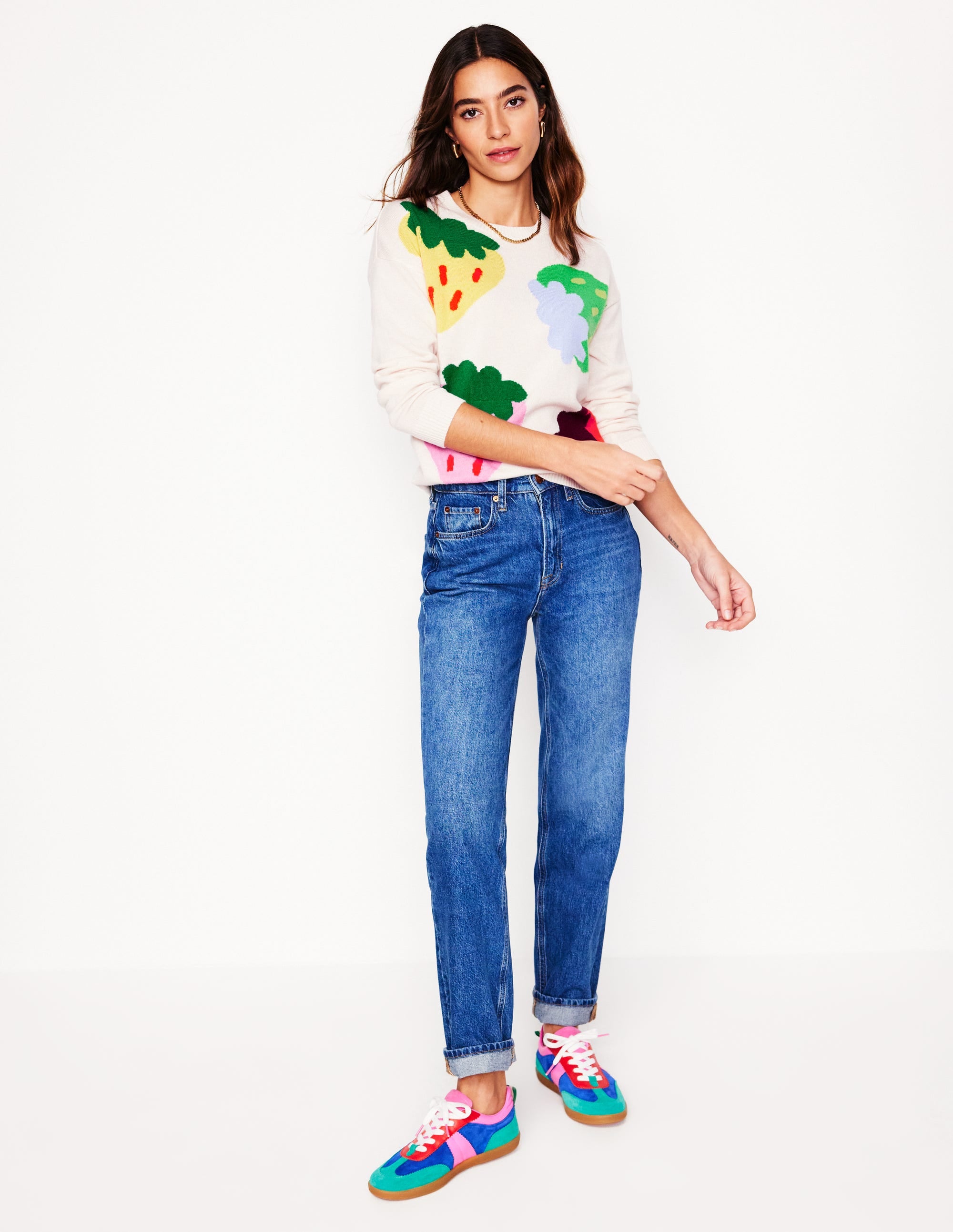 Lydia Cashmere Jumper-Ecru, Strawberries - Image 5