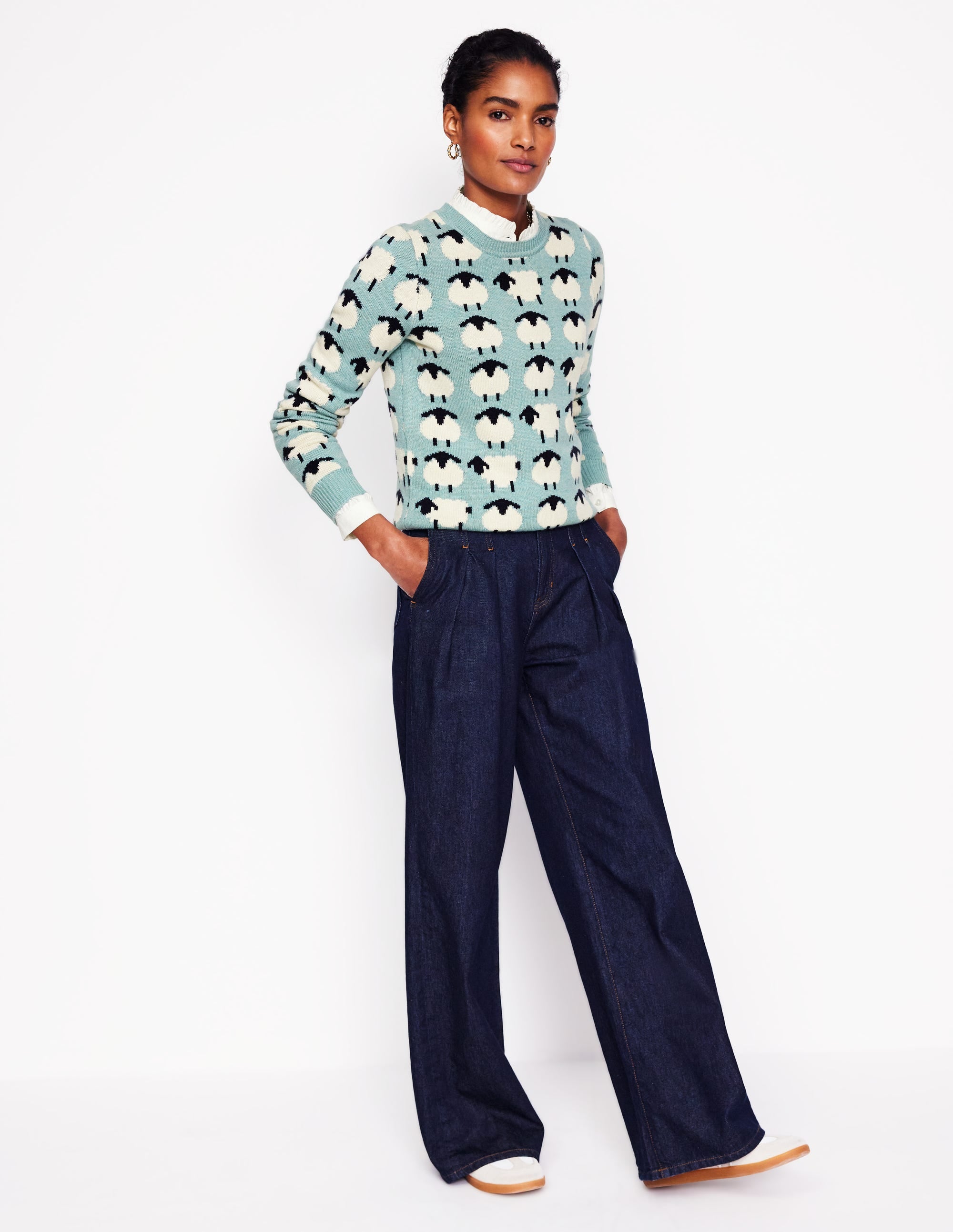 Heather Jacquard Jumper-Seamist Blue, Sheep - Image 4