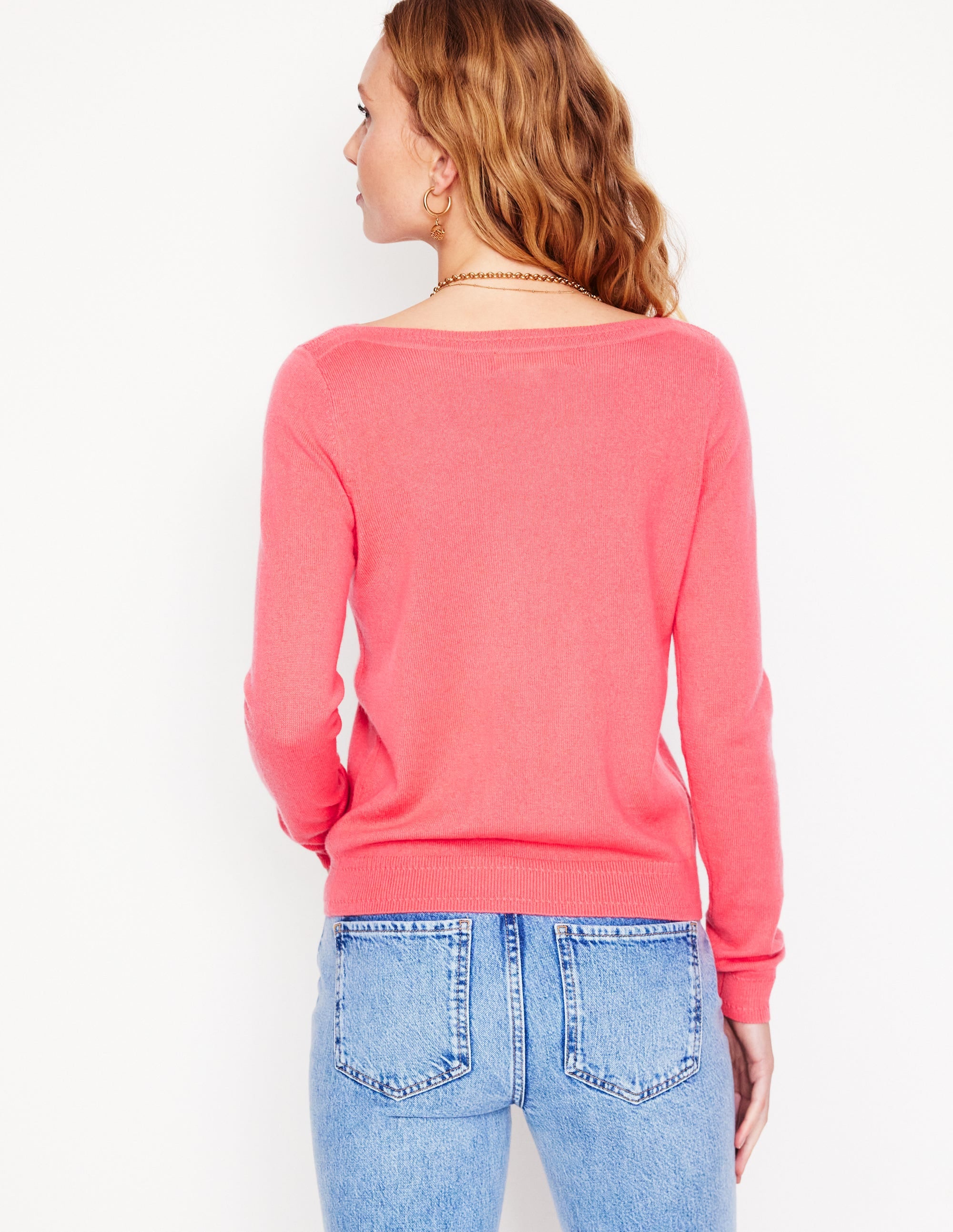 Eva Cashmere Boat Neck Jumper-Azalea Pink - Image 3
