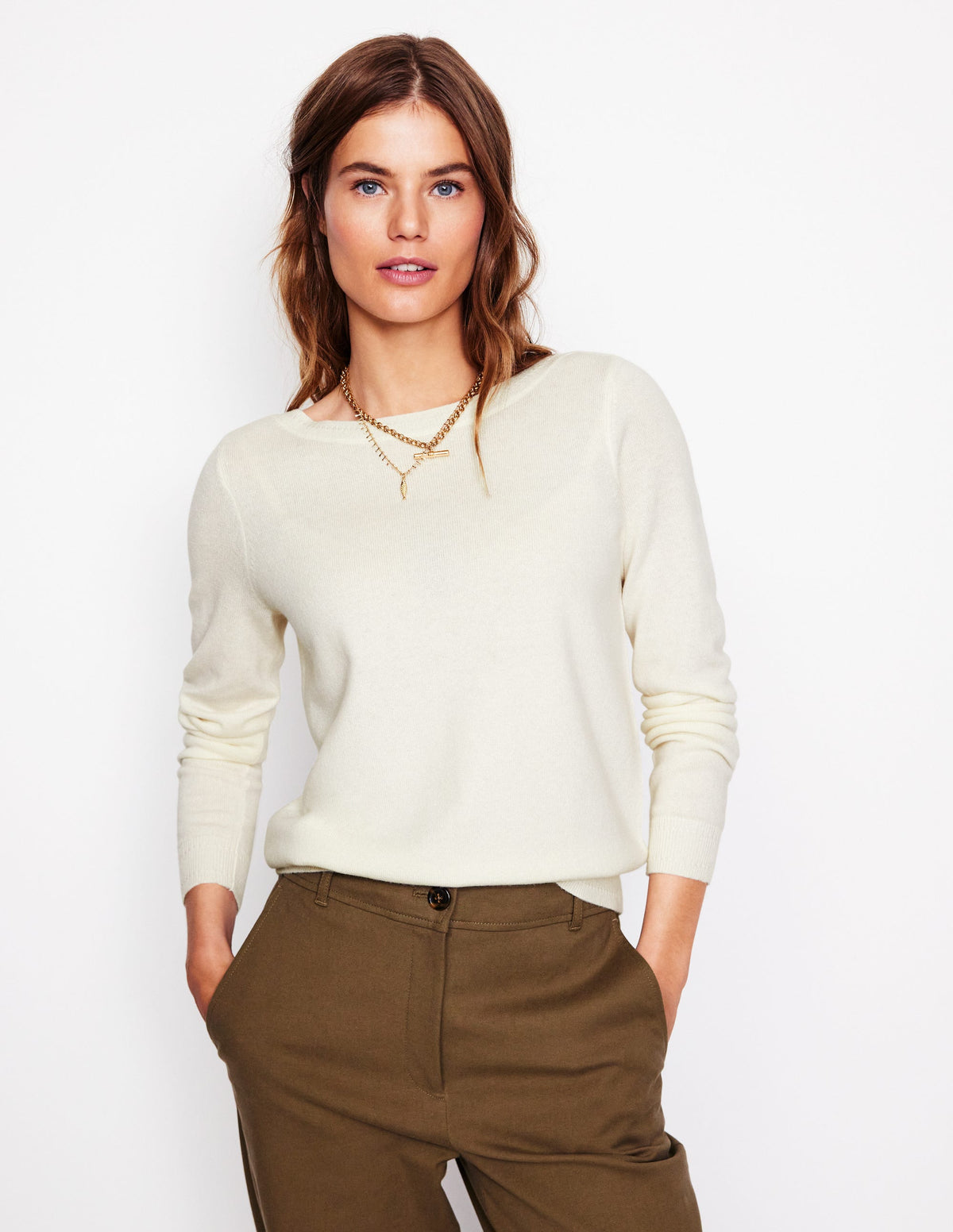 Eva Cashmere Boat Neck Jumper-Warm Ivory - Image 1