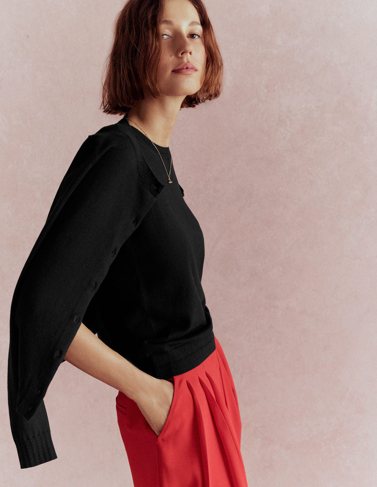 Catriona Crew Neck Cotton Tank-Black - Image 4