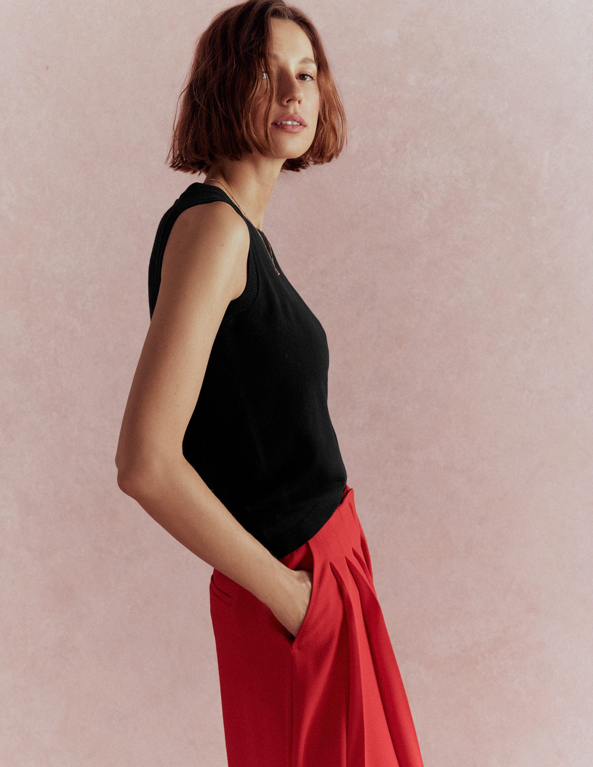 Catriona Crew Neck Cotton Tank-Black - Image 6