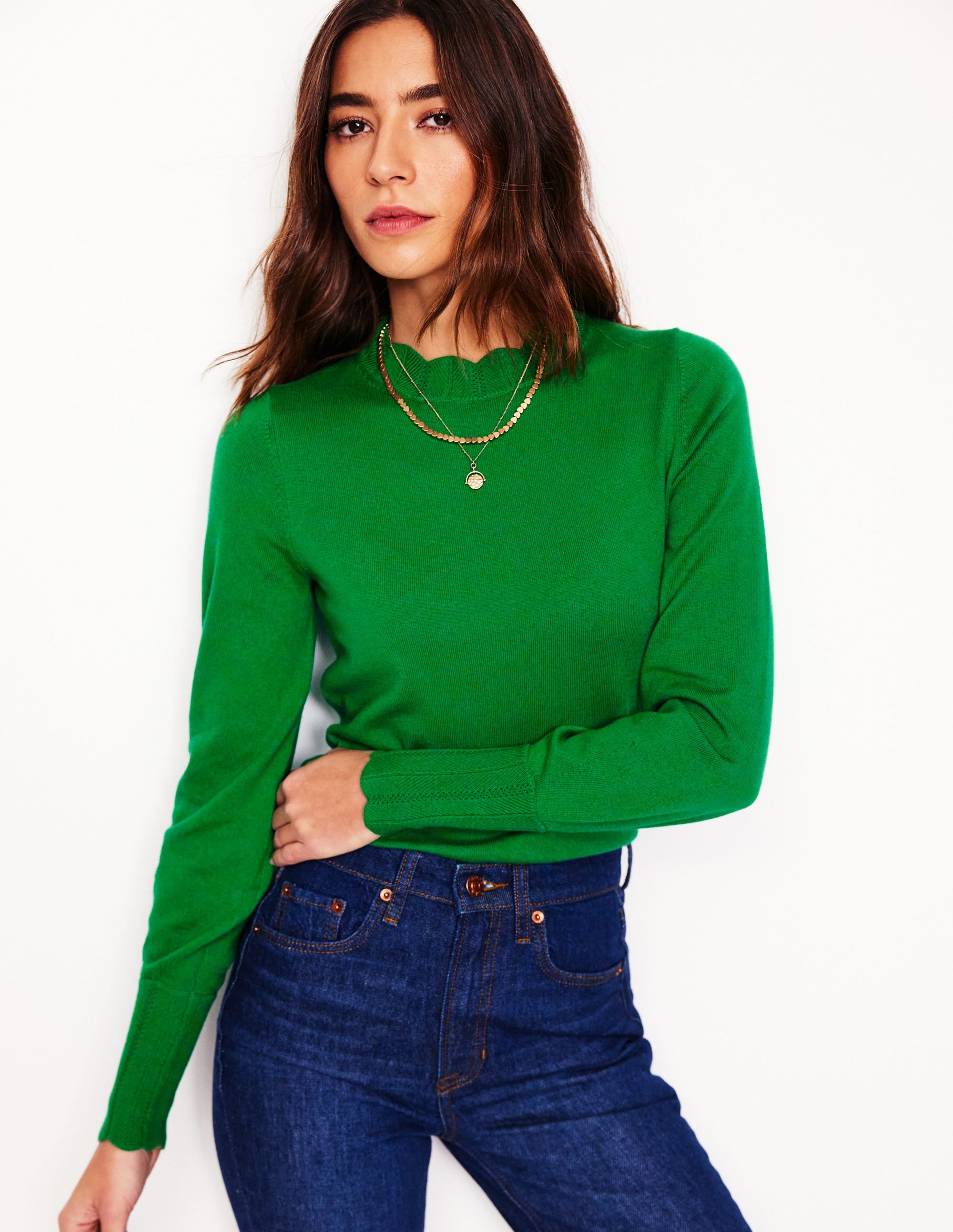 Imi Scallop Trim Jumper-Rich Emerald - Image 1