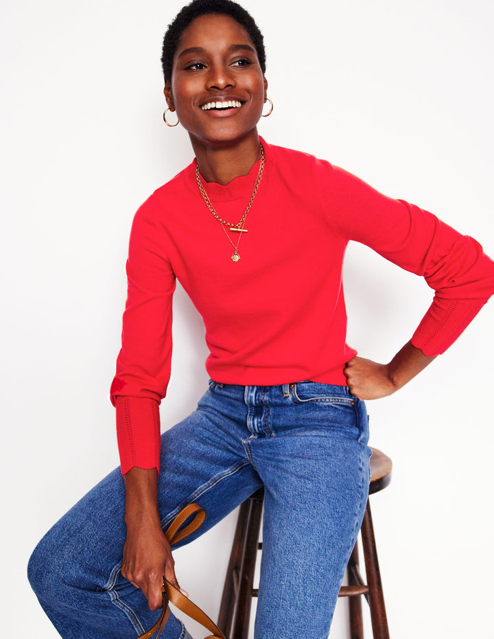 Imi Scallop Trim Jumper-Strawberry Tart  Red