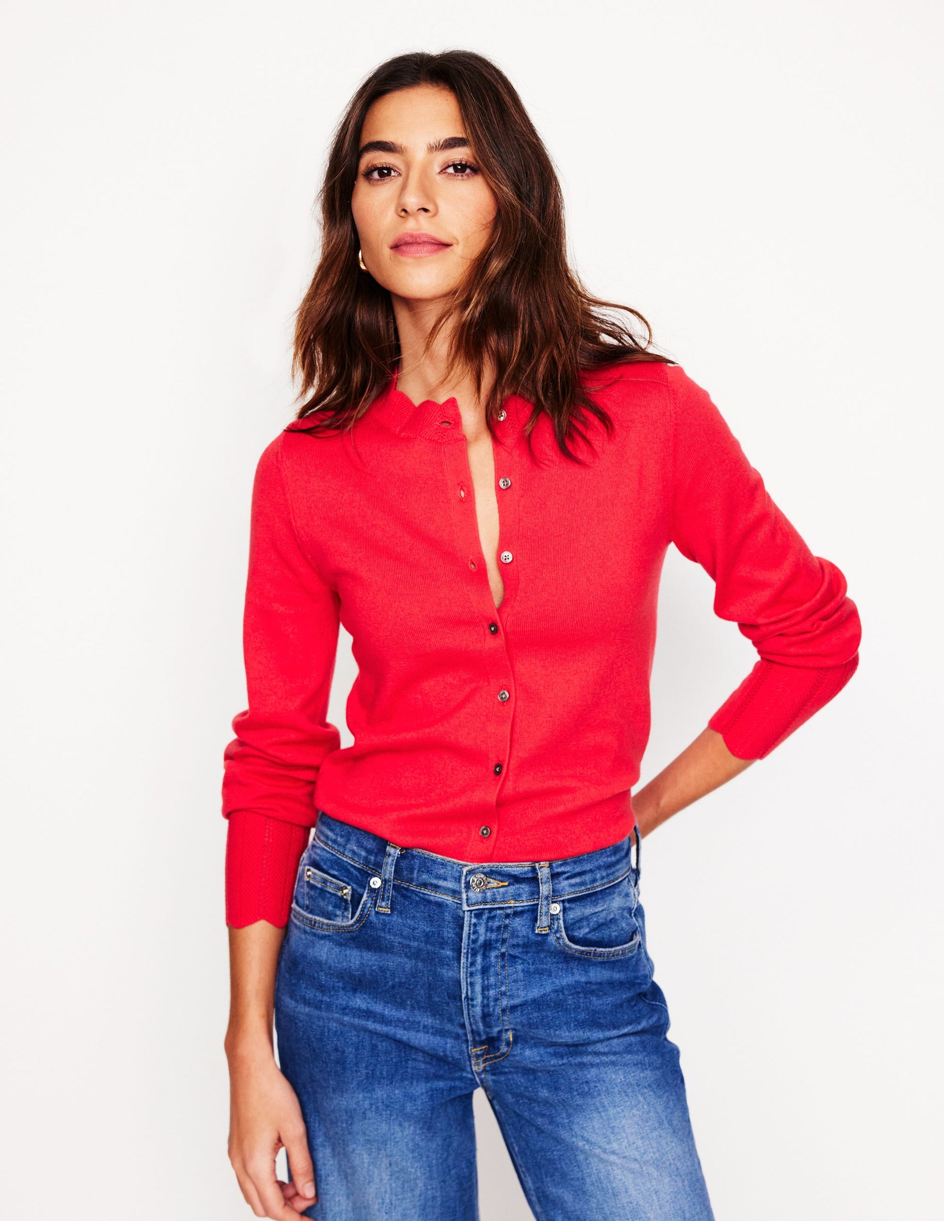 Imi Scalloped Cardigan-Strawberry Tart  Red-1