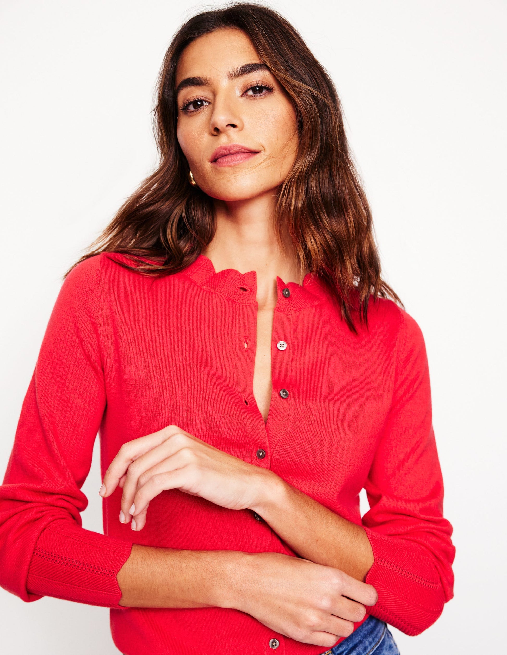 Imi Scalloped Cardigan-Strawberry Tart  Red-2